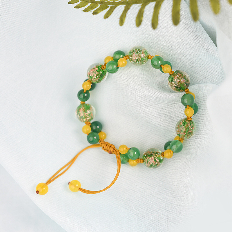Chinese Green Yellow Agate/Coloured Glaze Ethnic Style Vogue Hand Chain Bracelet
