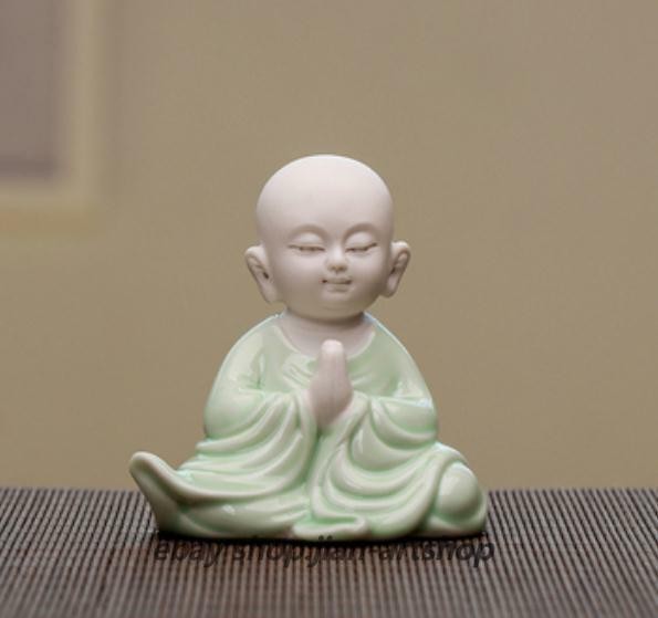 3.1″ Good China Celadon Porcelain Ceramics Lovable Little Monk Figurine Statue 2