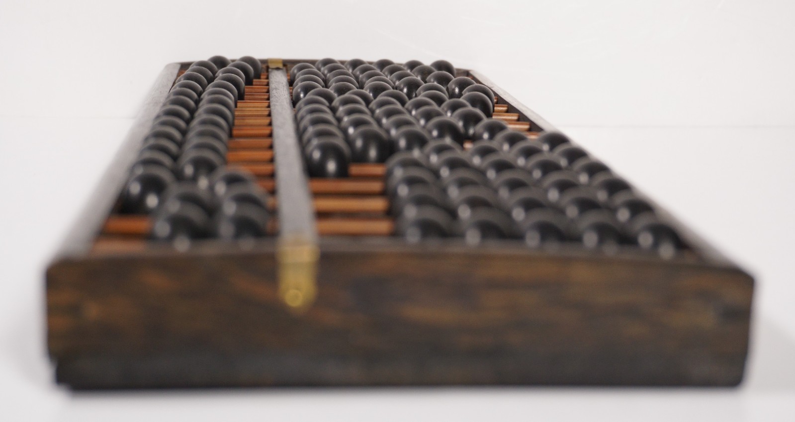 Vintage Wooden Abacus 105 Beads Two-Tone Black & Brown Wood Brass Accents (R4)