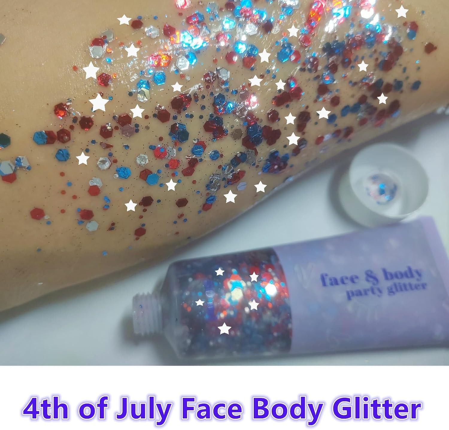 Cruelty-Free 4th of July Body Glitter with Hexagonal Sequins for Kids & Adults