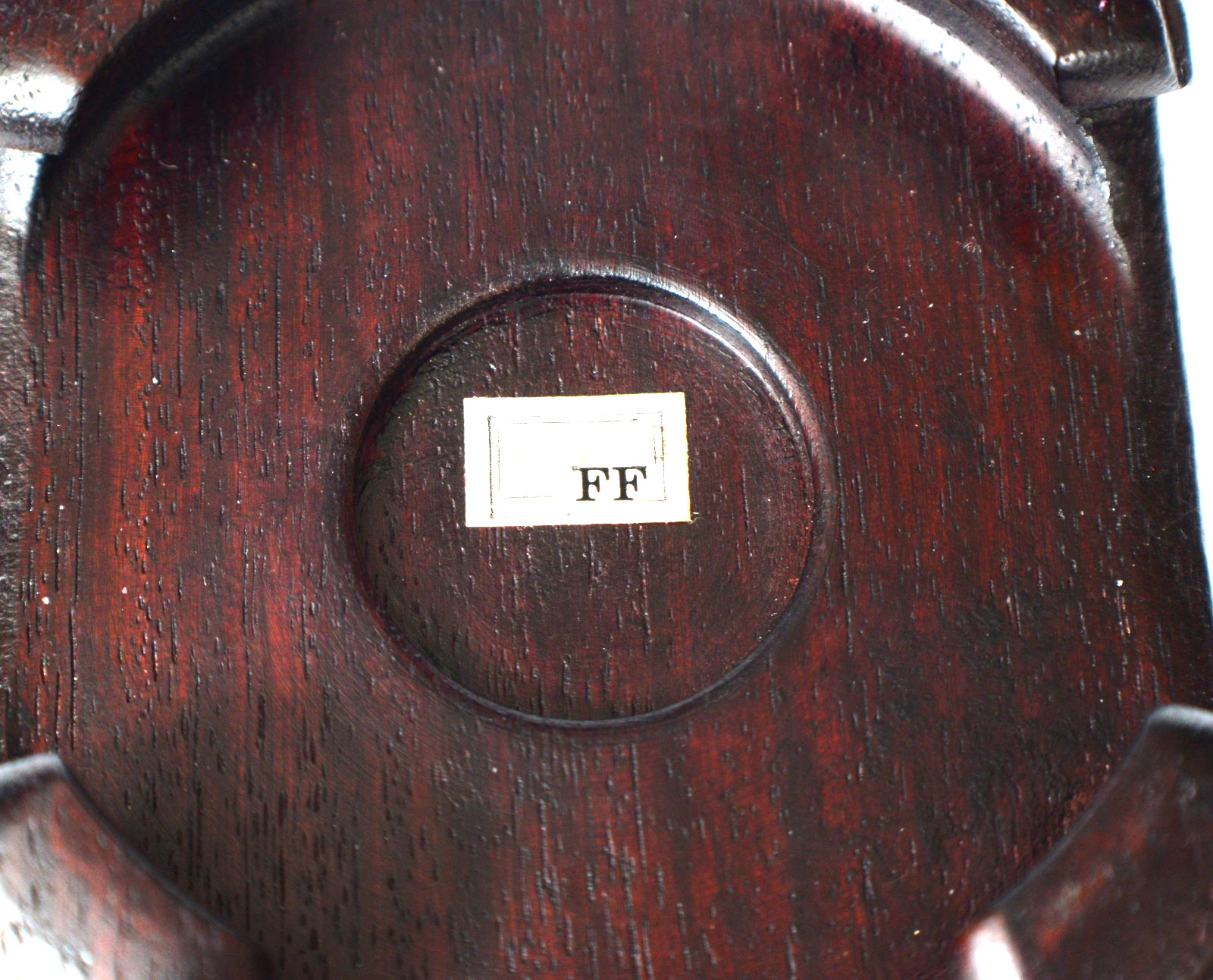 Vintage Chinese Round Brown Wood Stand w/Square Scroll base 2 1/2″ diam top S30