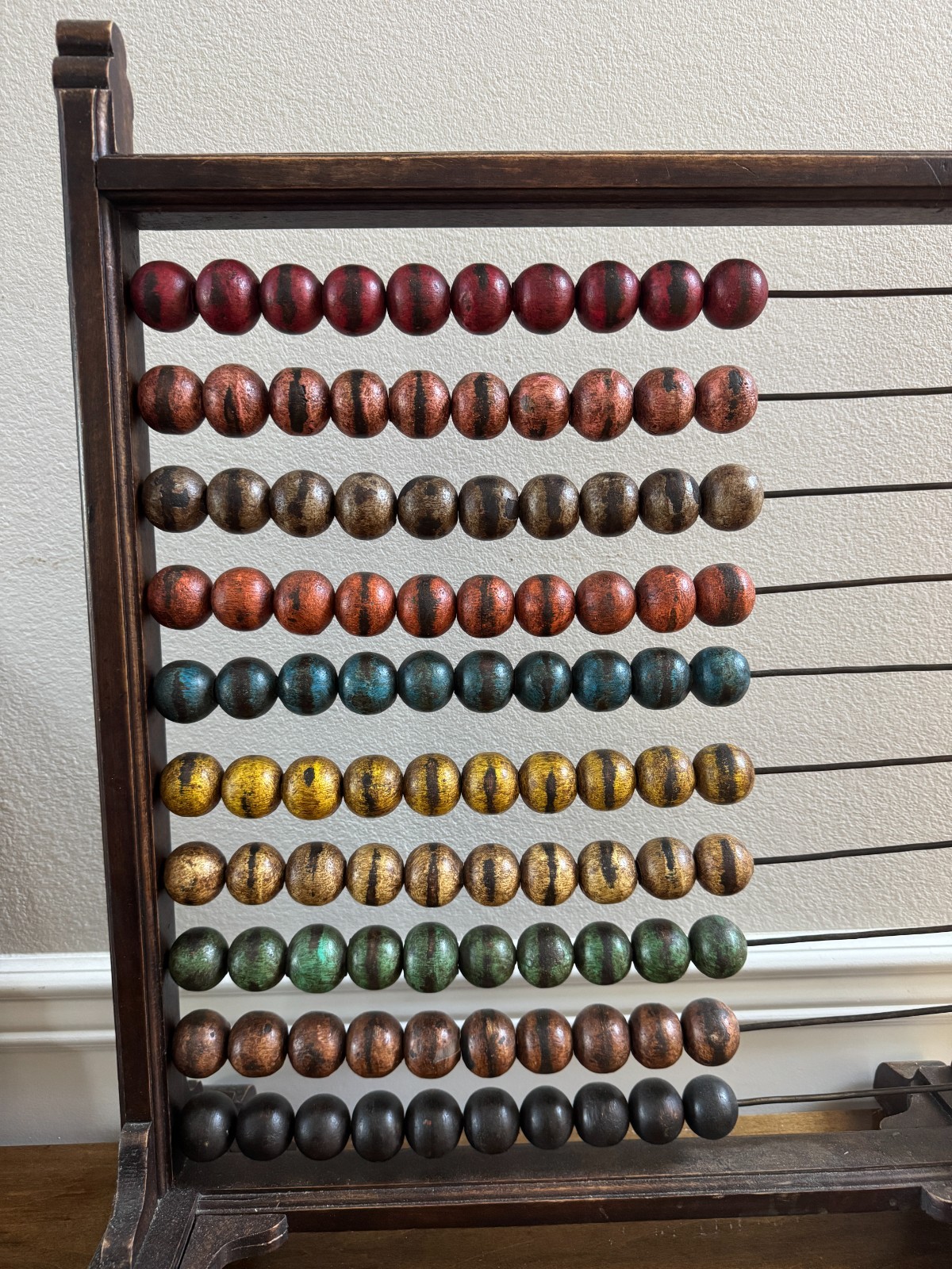 WOODEN ABACUS COUNTING TOOL FREE STANDING MULTICOLOR WOOD BEADS EDUCATIONAL