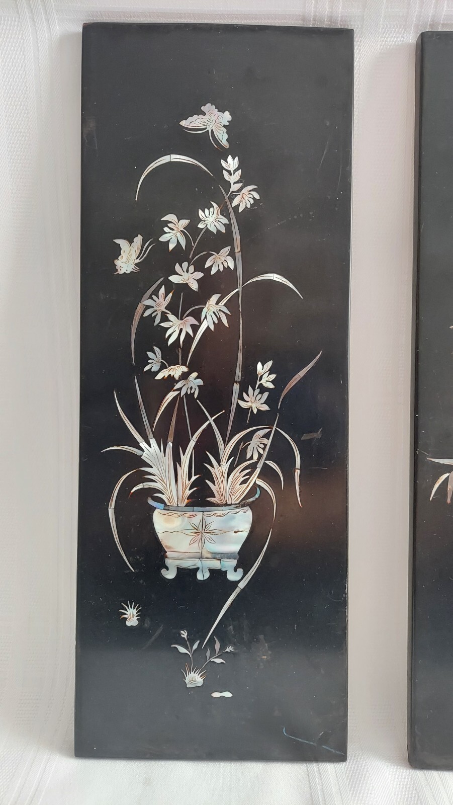 2 VTG Asian Mother of Pearl Floral Birds & Butterflies Wall Panels 15″x6″ (U14)
