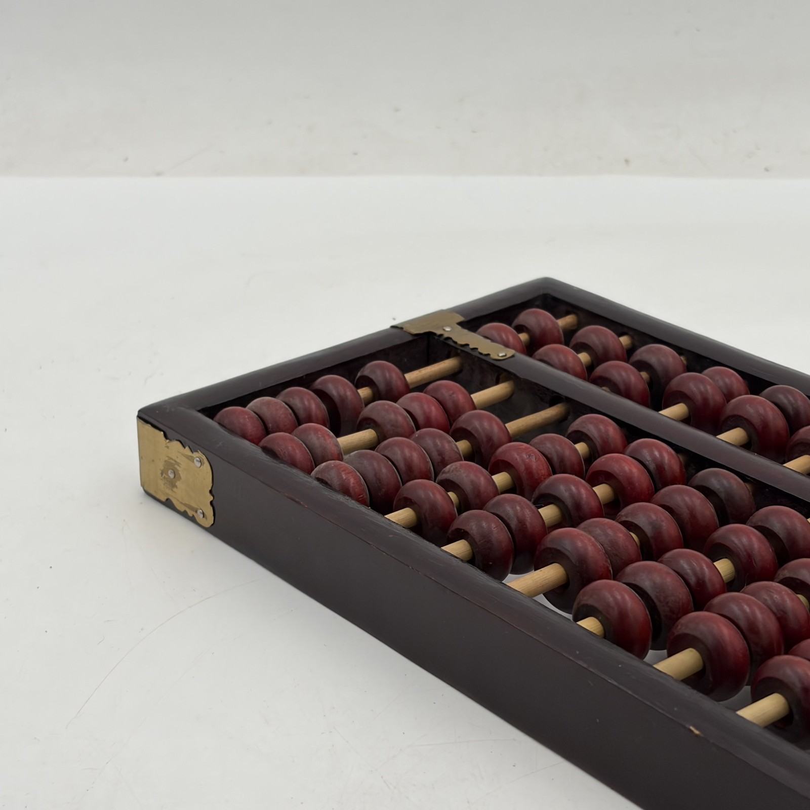 Vintage Chinese Abacus 13 Row 91 Bead Wood & Brass Lotus Flower Brand Calculator