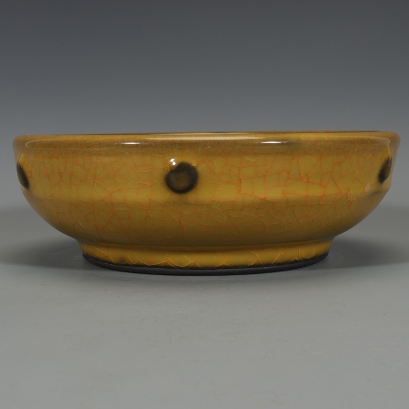 China Official Ware Yellow Glaze Porcelain Ice Cracks Dragon Water Scrubbing 5