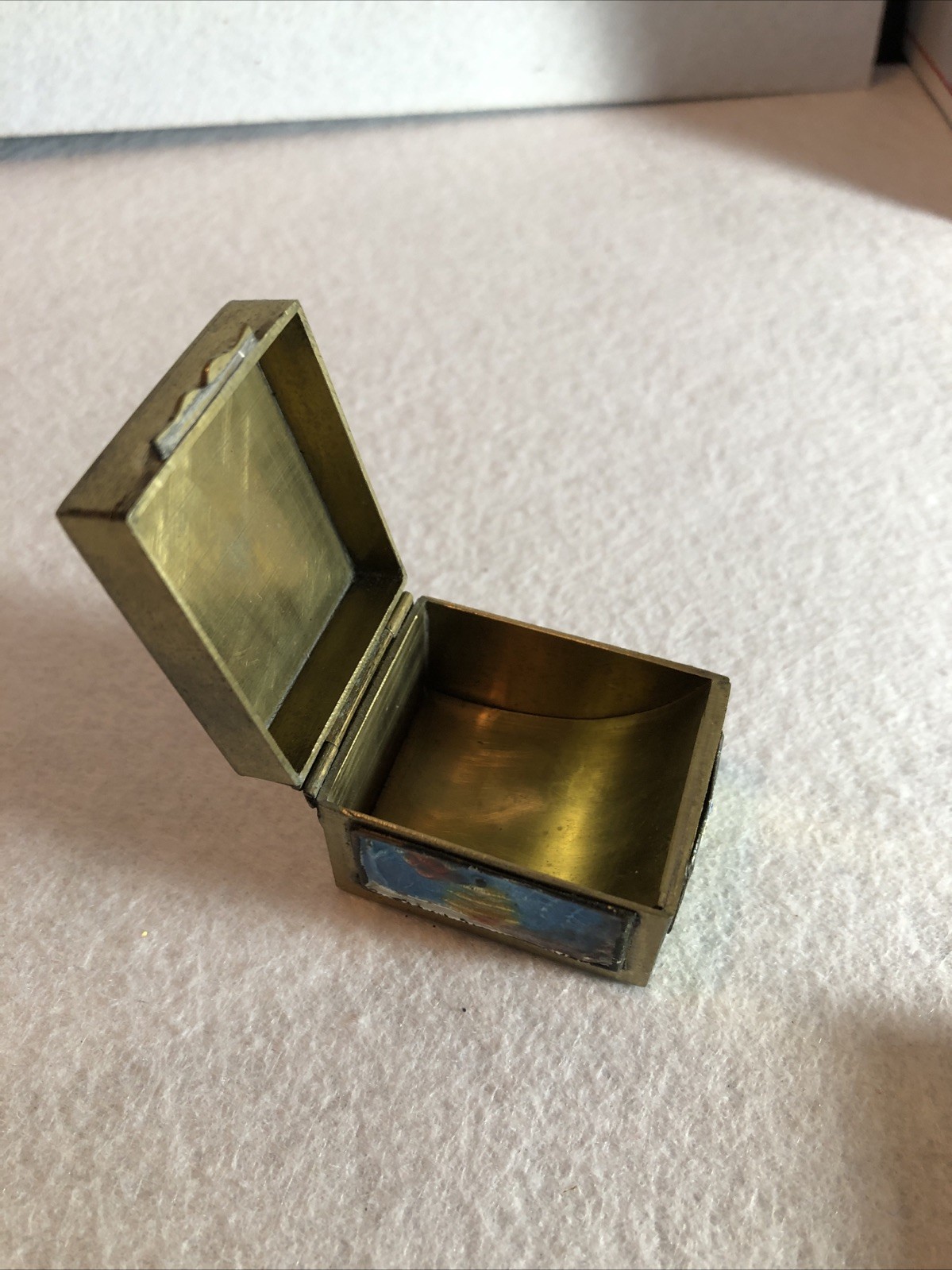 Chinese Brass Enamel Temple Stamp Box Vintage Antique