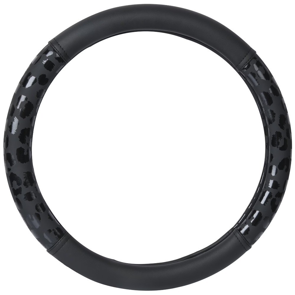Black Leopard Faux Leather Steering Wheel Cover, Universal Fit for Sedans,