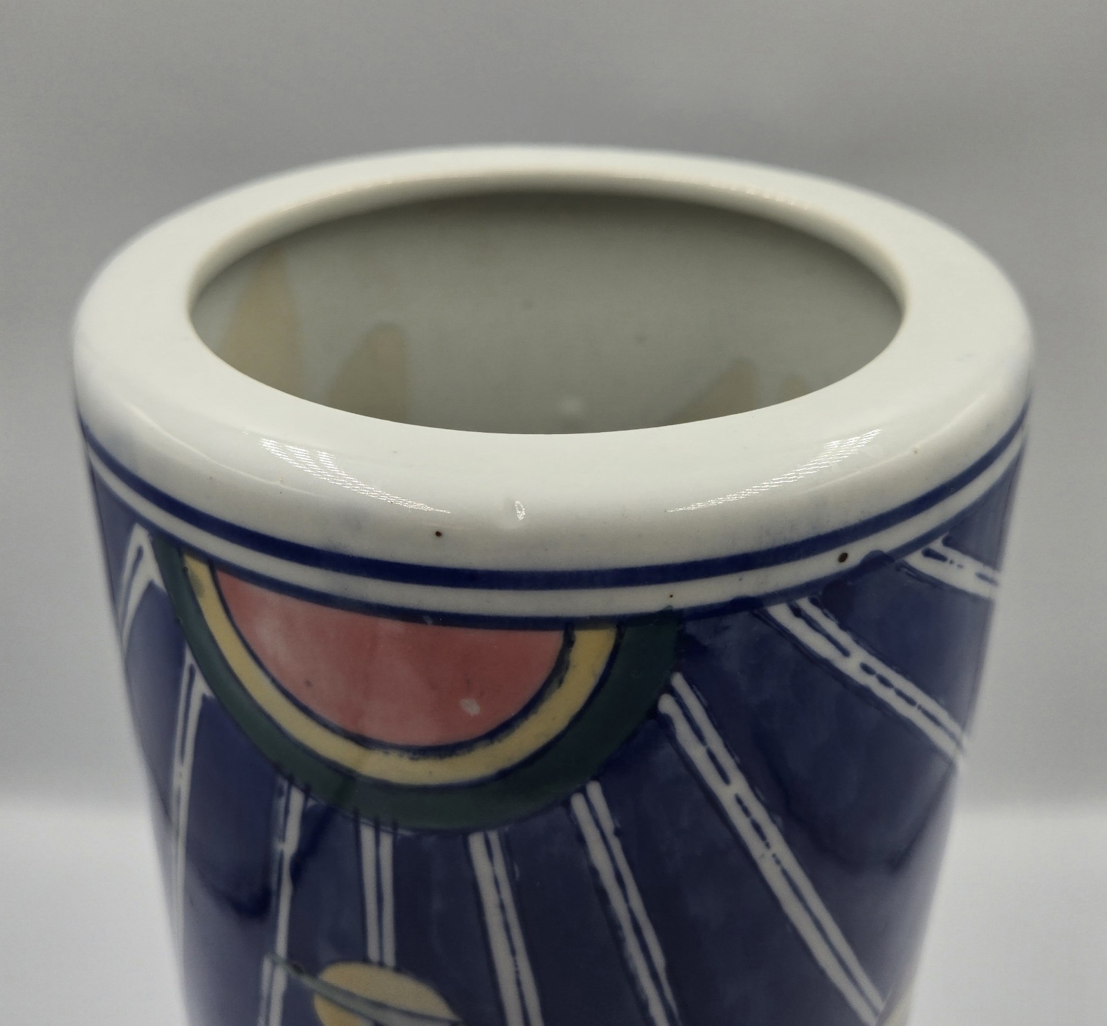 Chinese Chinoiserie Vase with Abstract Geometric Motifs Hand Painted 14 In Ht