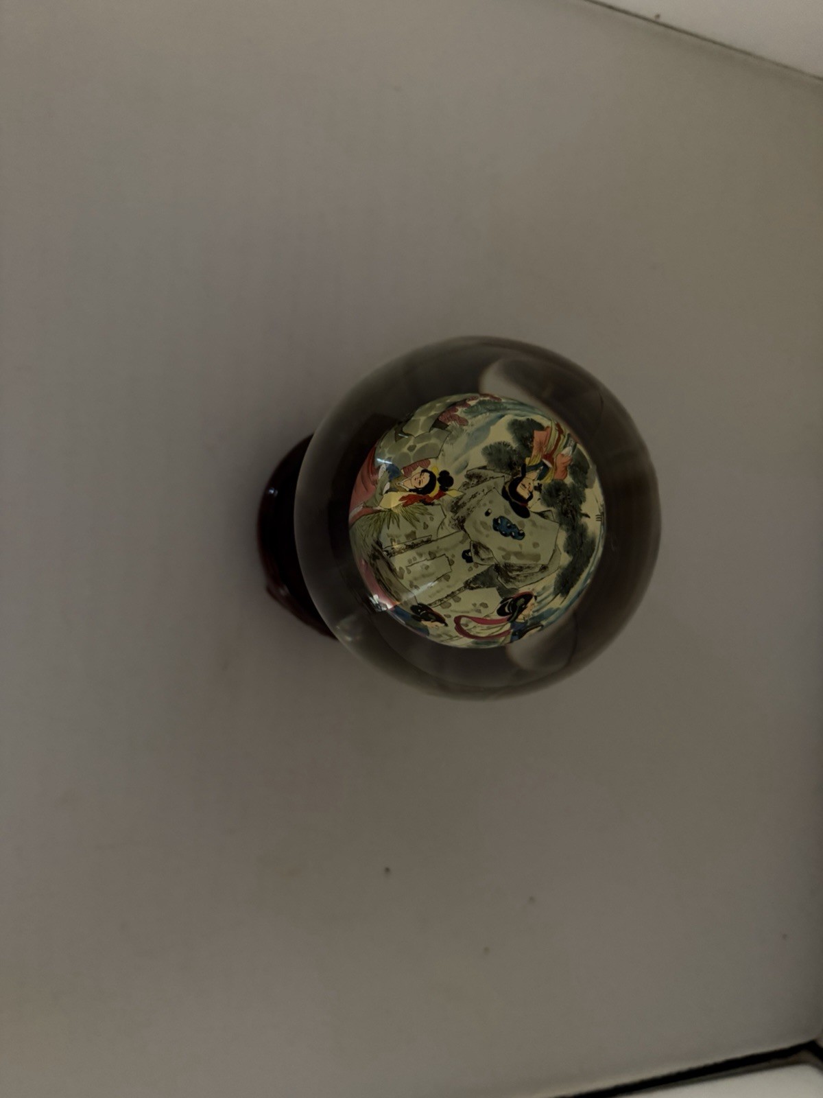 Chinese Handmade Inside Painted Glass Sphere with Wooden Stand