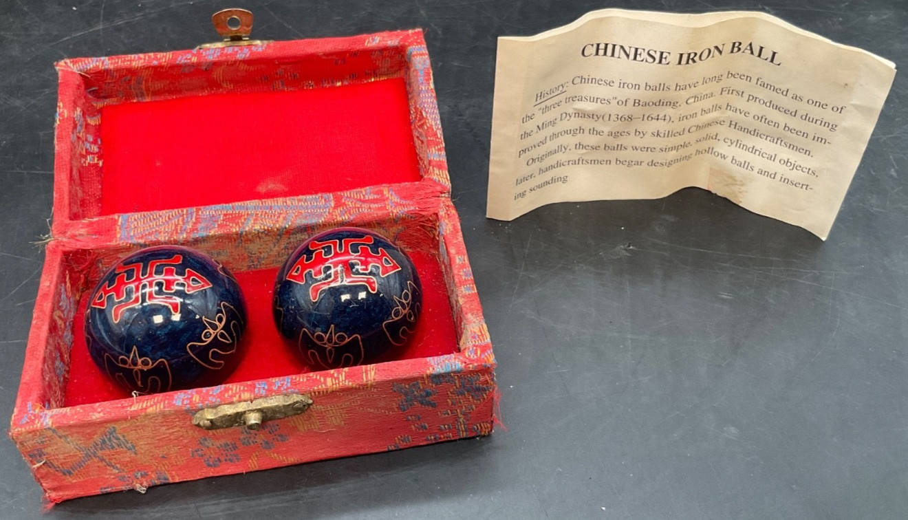 Vintage Shou Xing Chinese Boading Iron Balls ~ Chiming Meditation Wellbeing