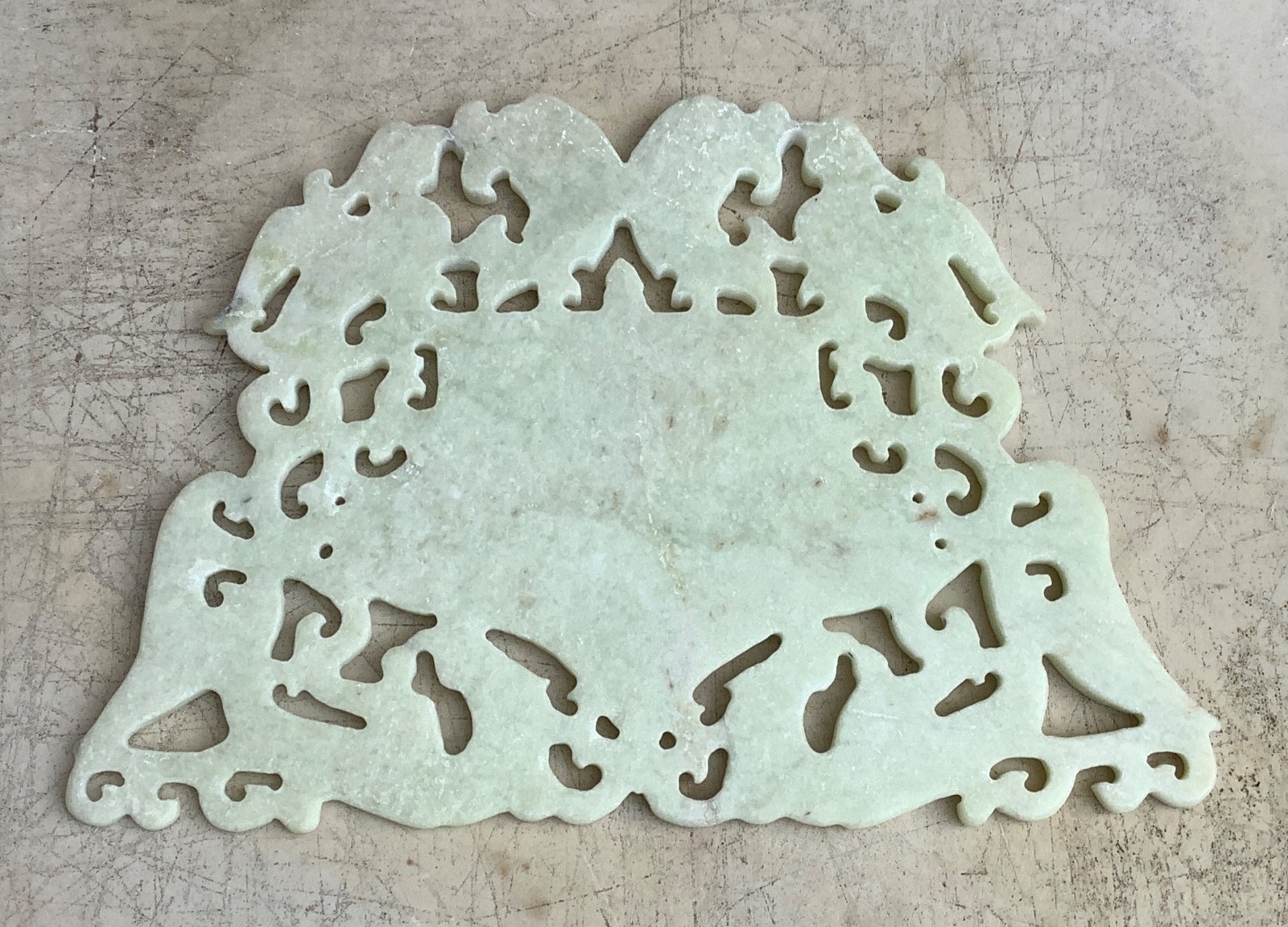 9.5″ Chinese OLD HAND CARVED JADE GREEN ONYX Plaque DRAGONS PHOENIX FISH