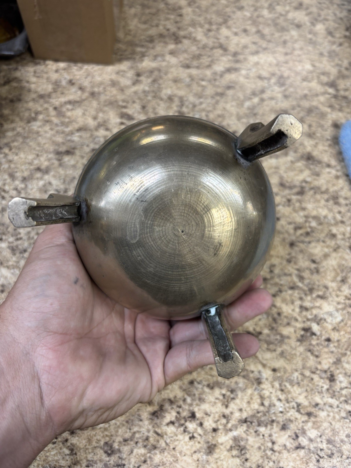 Vintage Chinese Brass Footed Incense Burner Holder Tri pod pot With Lid – Marked