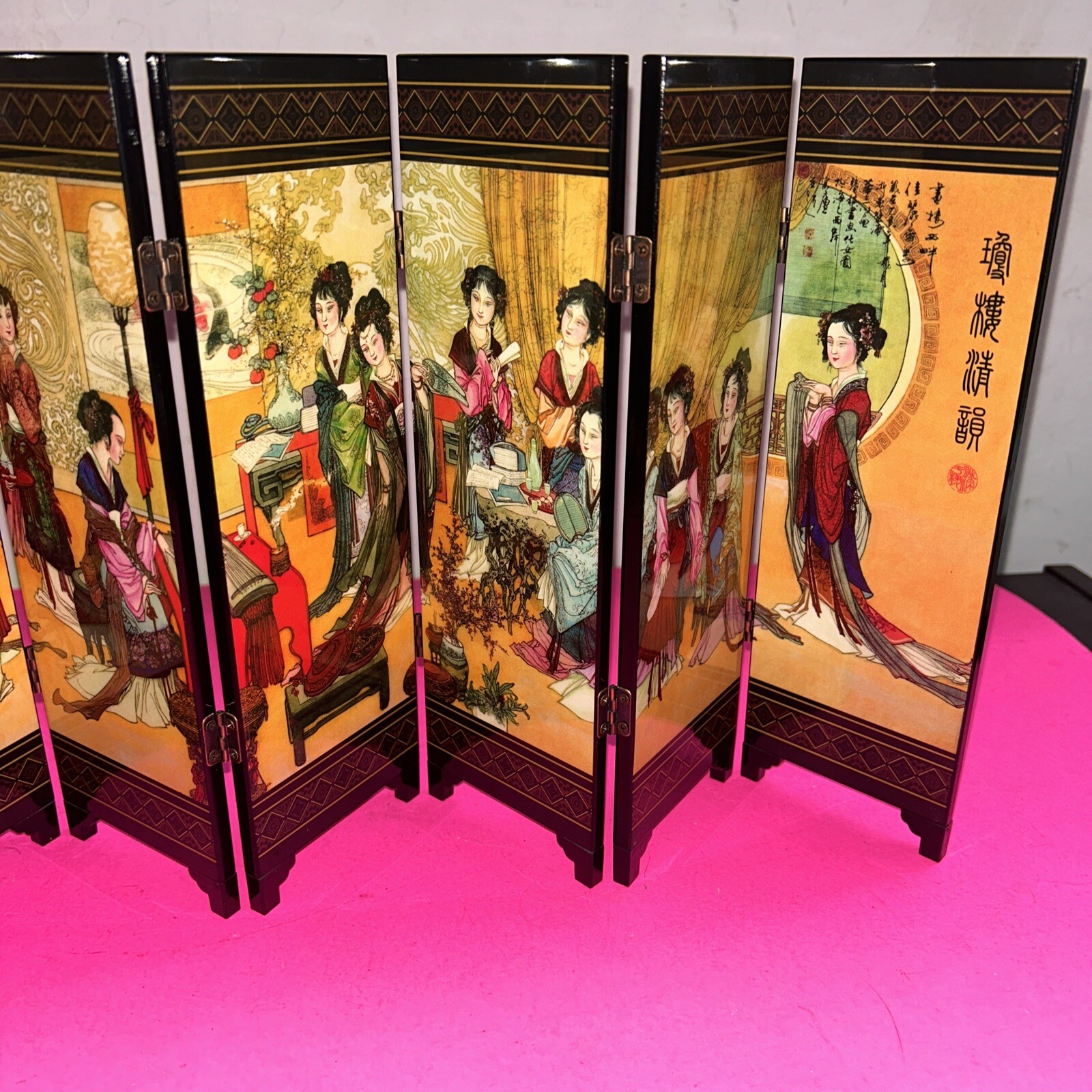 Chinese Table Top 6 Panel Folding Screen Decor Mini screens-Qiong Lou Qing Yun