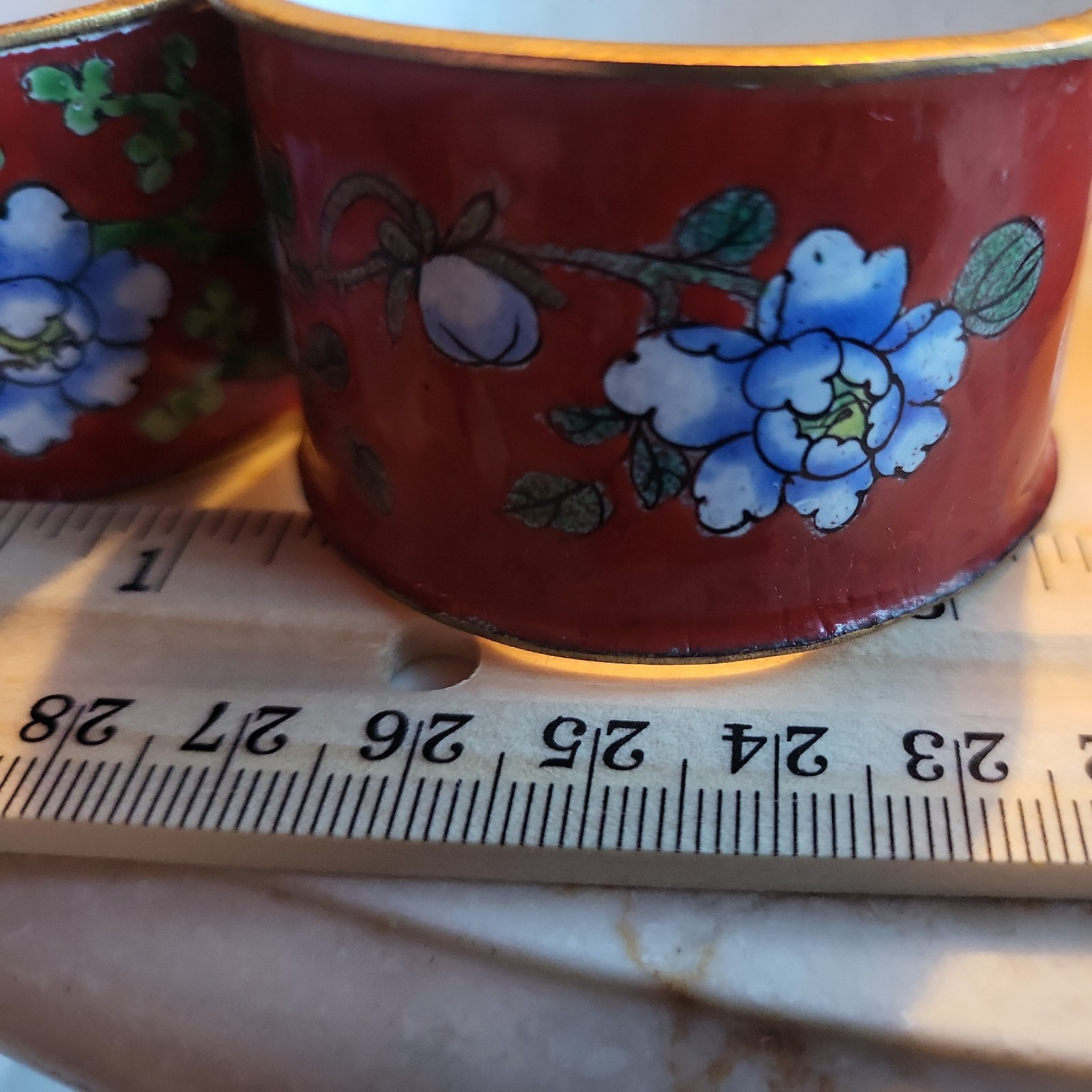 4 Vintage Cloisonné Napkin Ring Enamel red asian Floral Design Unique Multicolor