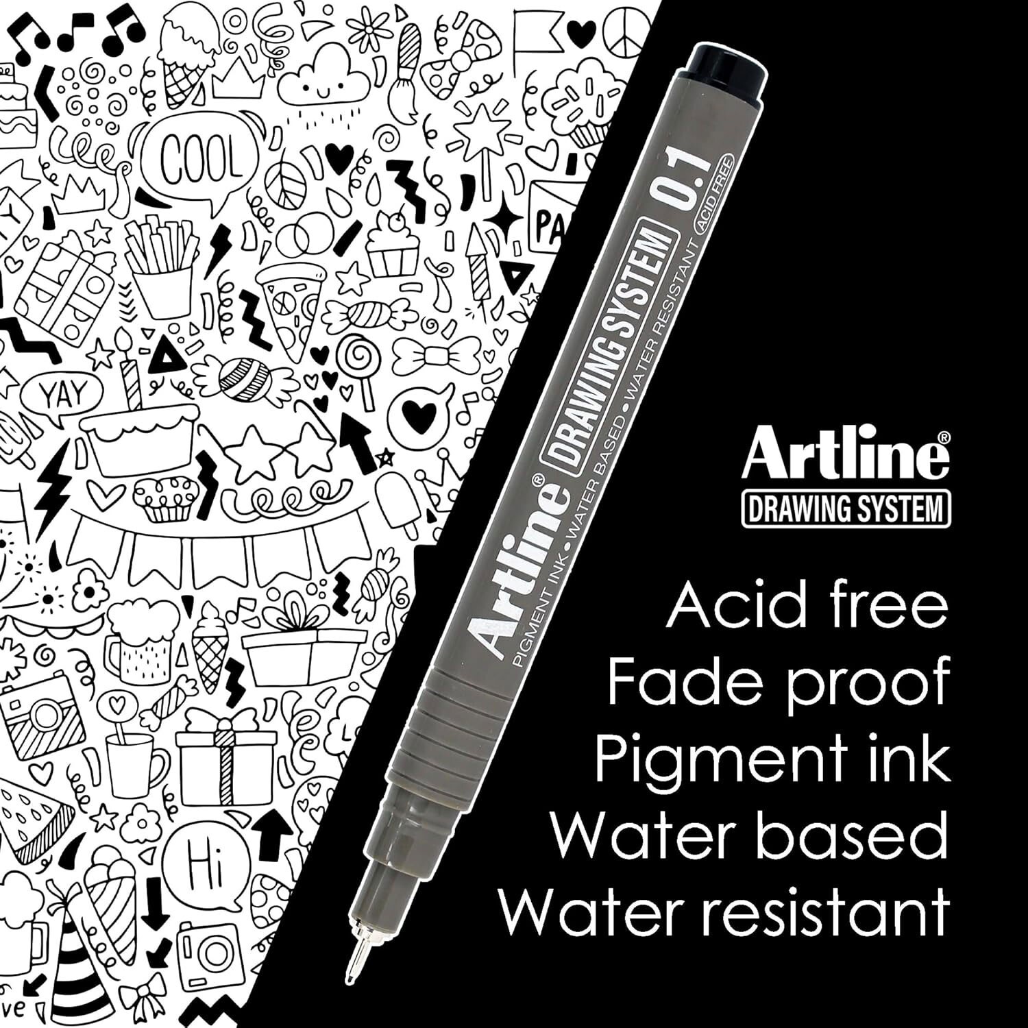 Artline Drawing System Pen Set 9239, Black Ink, Set of 6 Pens