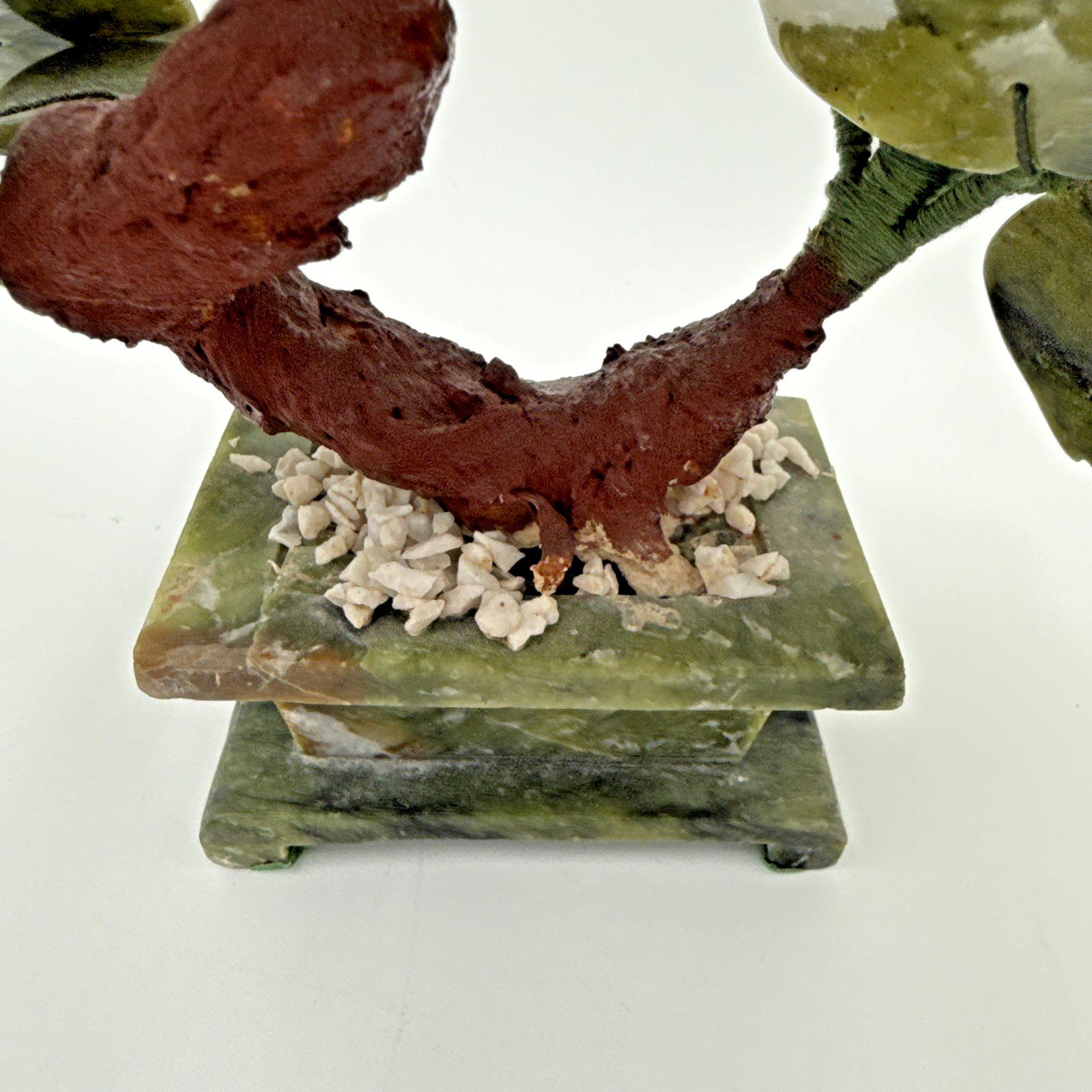 Vintage Chinese Jade Quartz Bonsai Tree Floral In Celadon Pot Carved Flower Tree