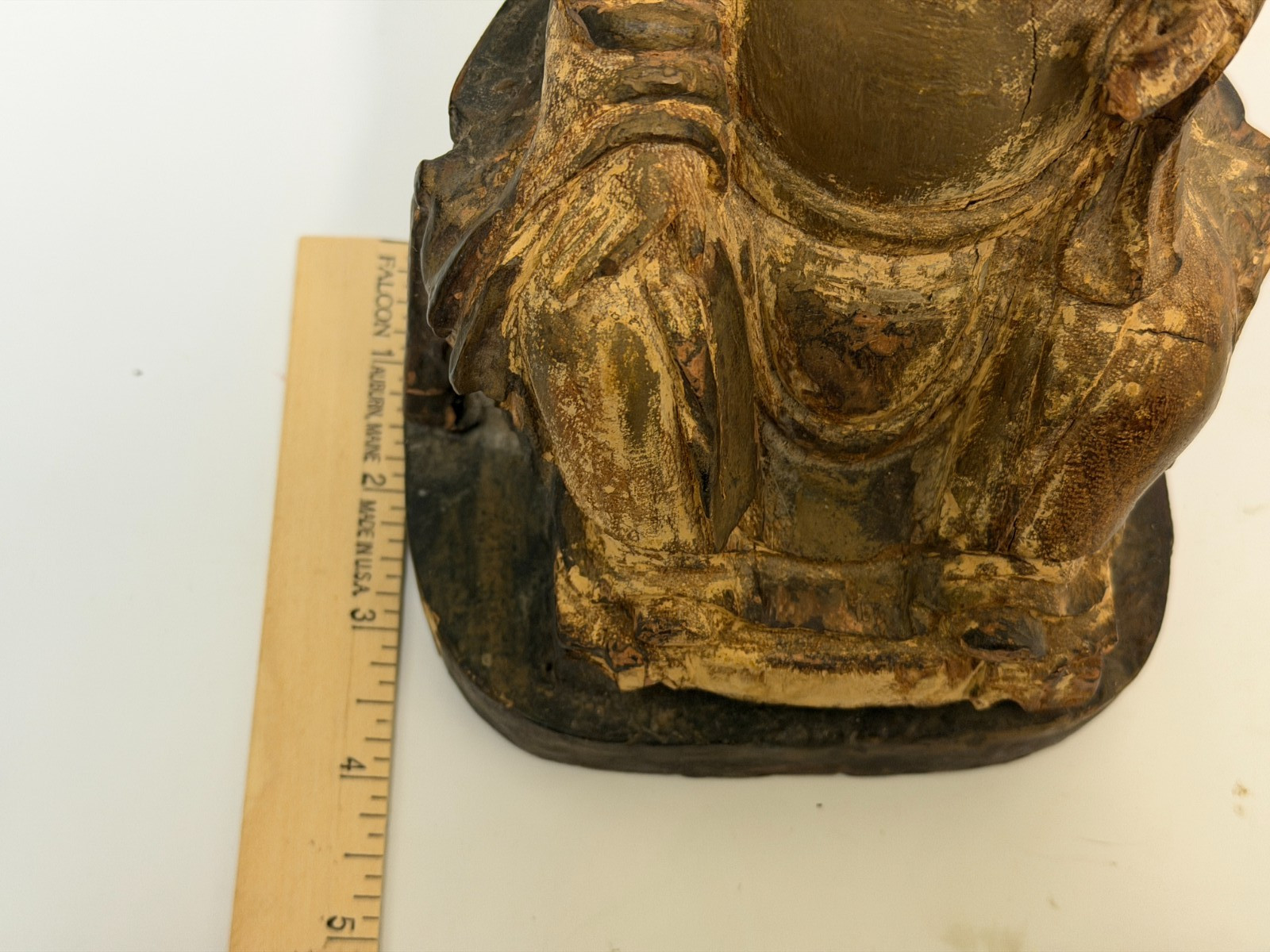 17/18C Chinese Gilt Wooden Folk Carving Seated Deity 8.5″ tall