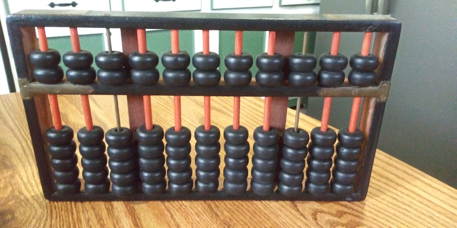 Antique Wood & Brass Abacus Lotus Flower Type 11 Rods 2 Brass 77 Beads Old VGC!!