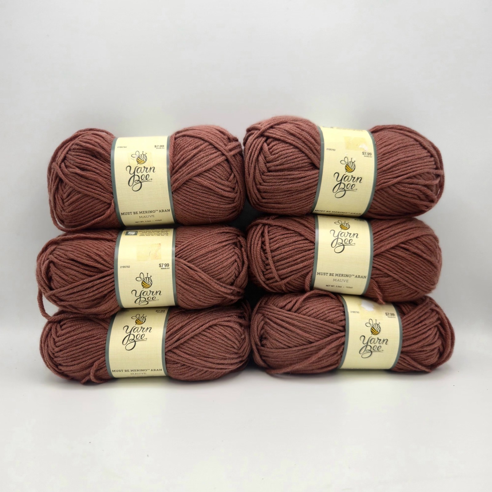 Yarn Bee Must Be Merino Aran Yarn Mauve Lot of 6 Skeins Same Dye Lot Wool Blend