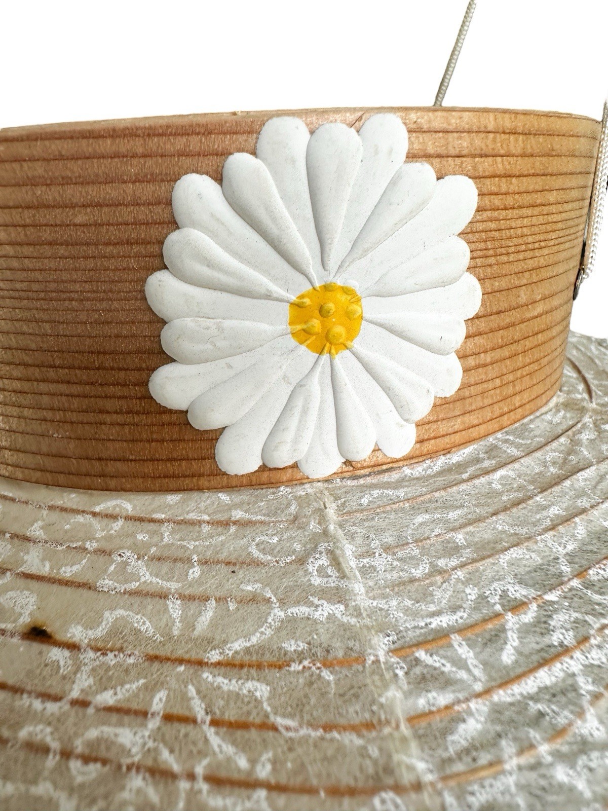 Vintage Chinese Paper Lantern White Daisy Floral Tassels Large Neutral
