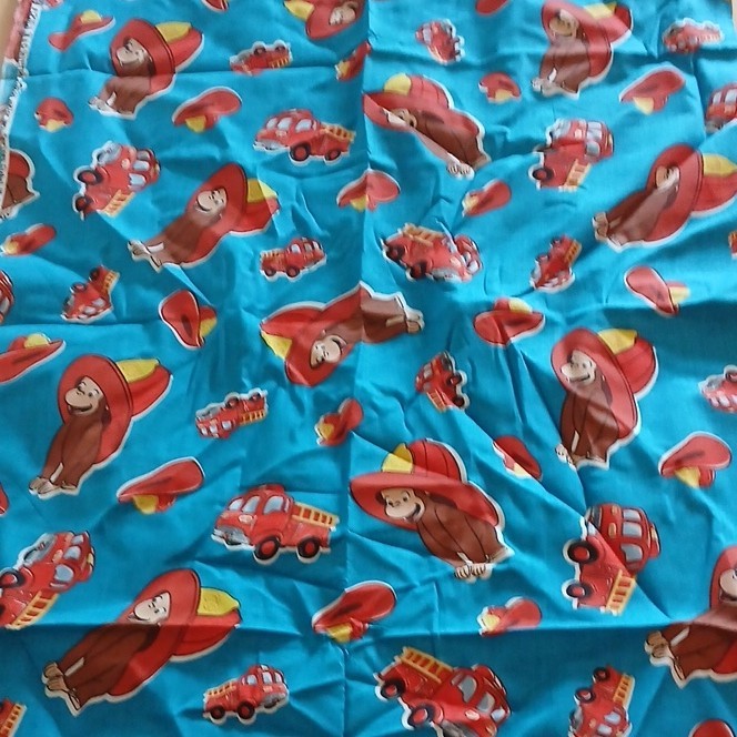 Curious George Firefighter Print Cotton Fabric By The Yard
