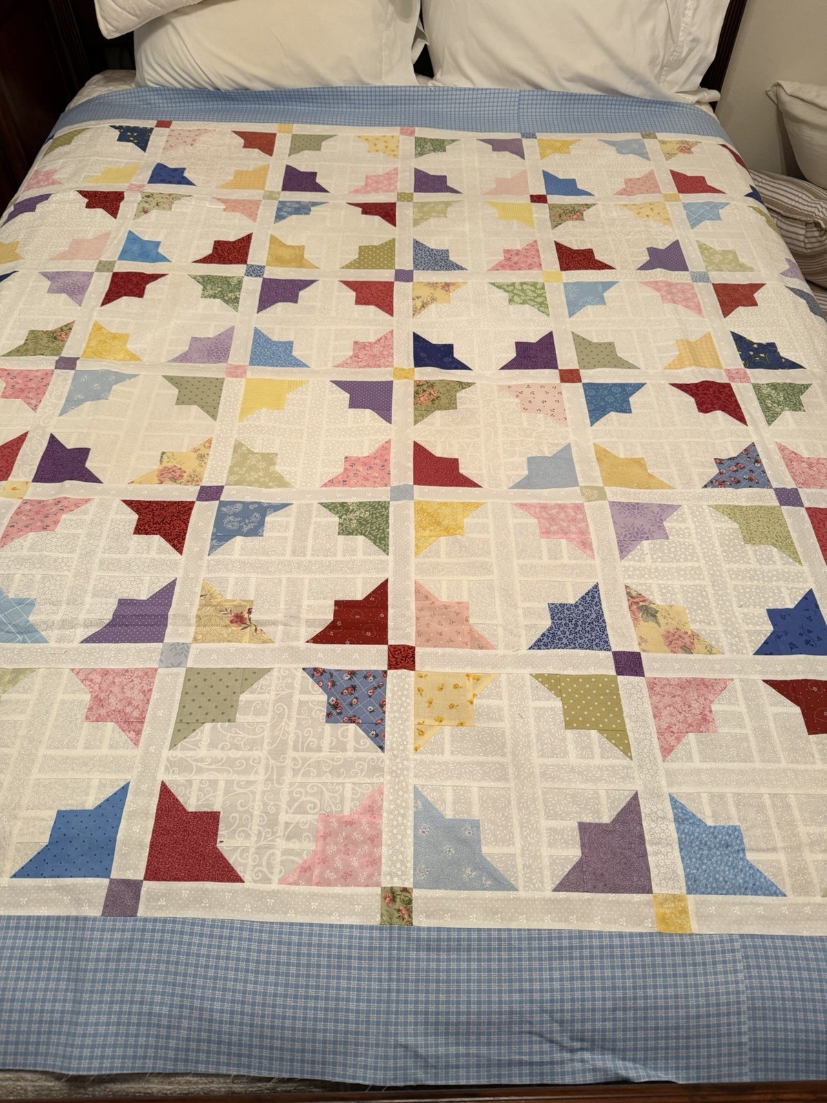 Beautiful Pastels 70×70 Unfinished Panel Quilt Top White cotton quilting Star