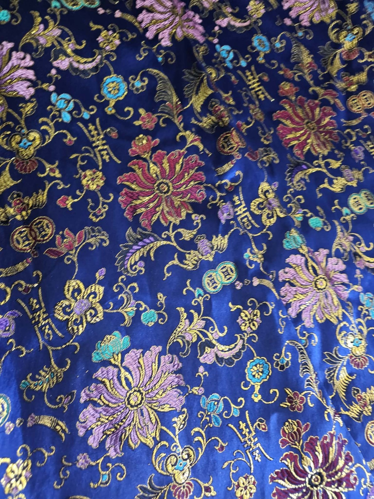 Chinese Qing Dynasty? Embroidered Silk Floral Robe Metallic Trim Reproduction?