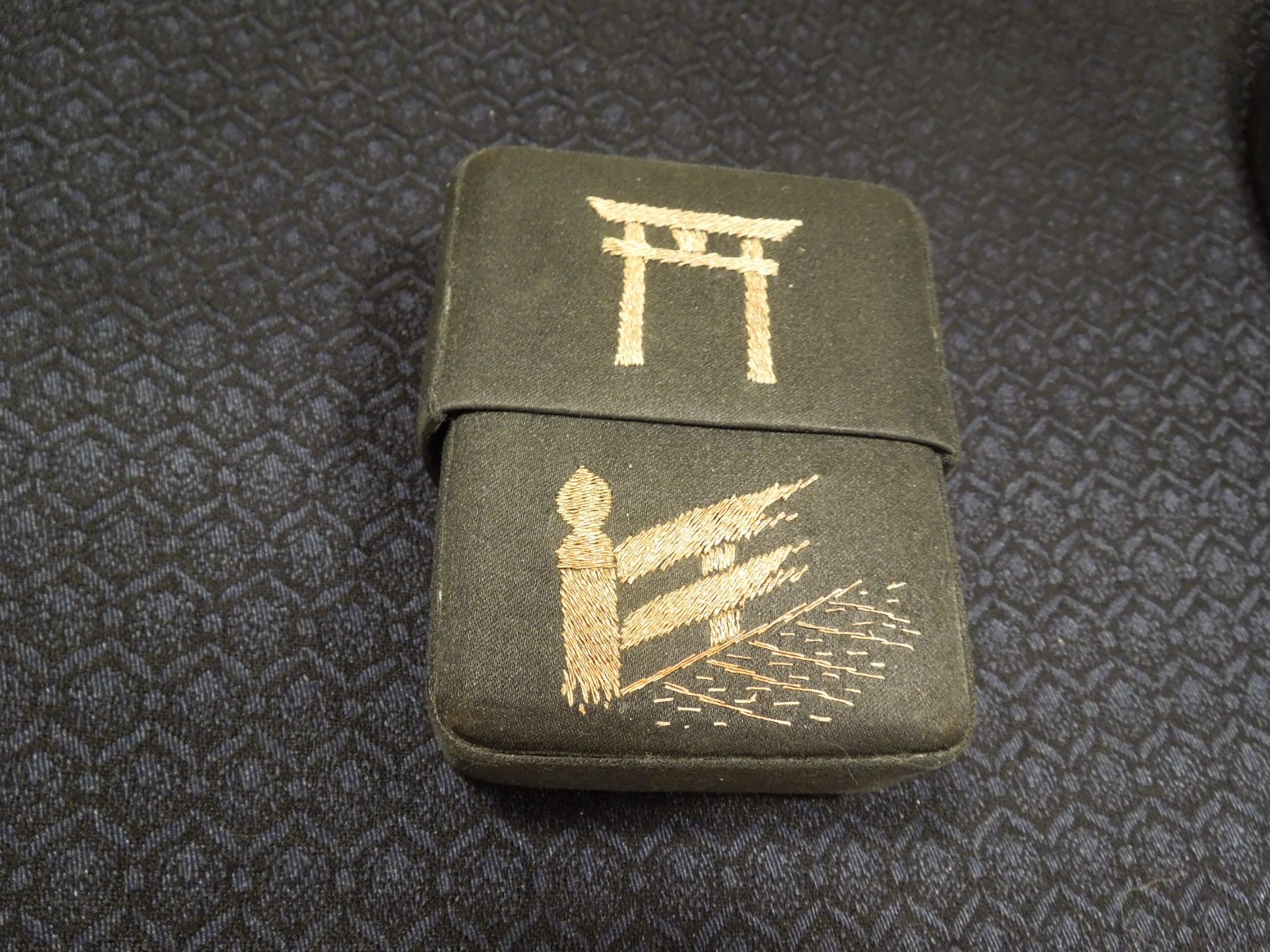 Vintage Asia Chinese Japan Black Silk & Gold Hand Stitched Cigarette Case