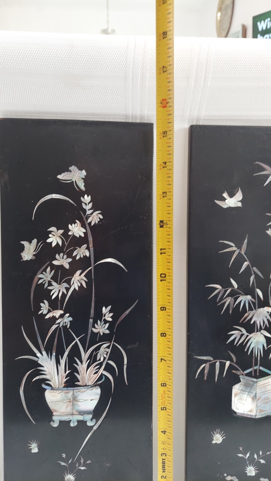 2 VTG Asian Mother of Pearl Floral Birds & Butterflies Wall Panels 15″x6″ (U14)