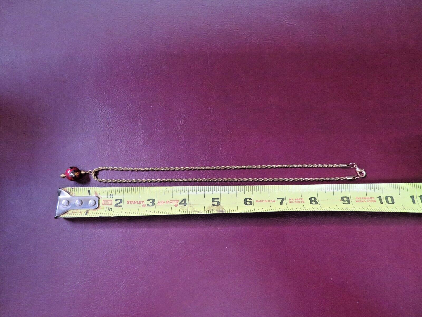 Vintage Asian Style Necklace w/ 17″ Braided Chain and Red Cloisonne Pendant