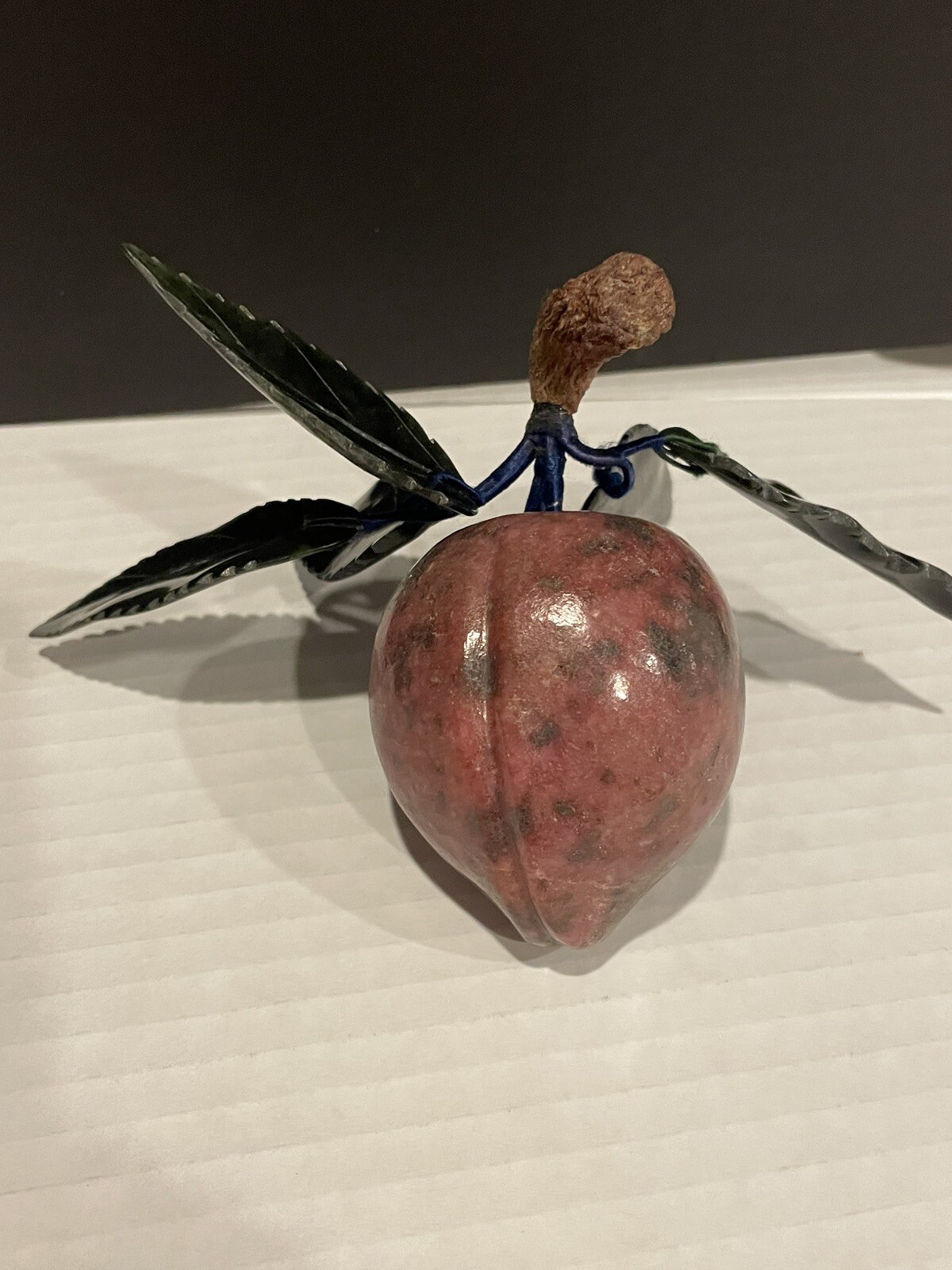 Vintage Asian Plum Heavy Stone Miniature Decorative Fruit Wood Stem 1950’s Rare