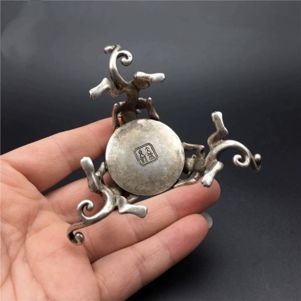 White Copper Chi-Long Pixiu Candlestick Antique Bronze Oil Lamp Ornament