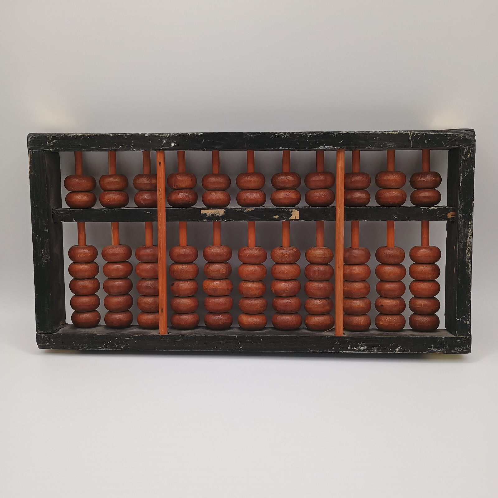 Vintage Chinese Calculator Asian Abacus Black Wood Metal Wooden Beads 10″ x 4.5″