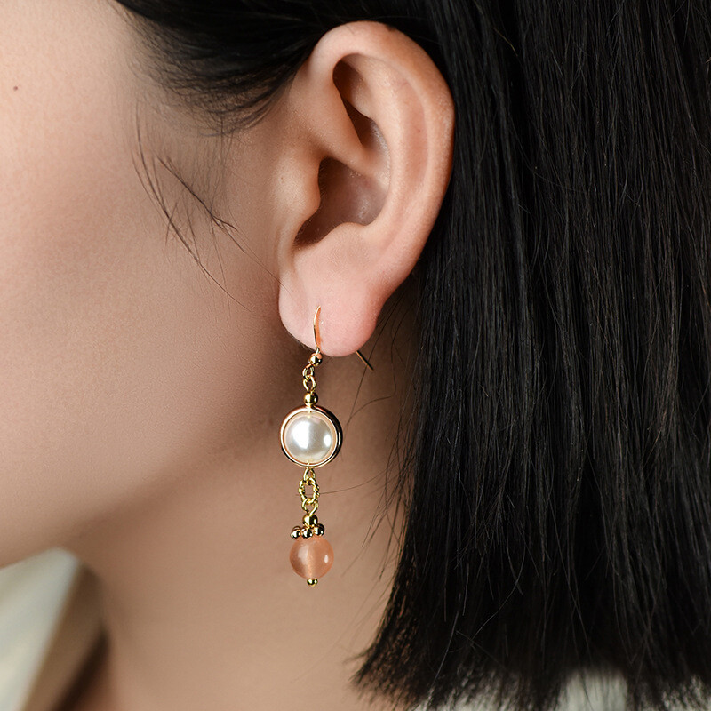 Chinese Coloured Glaze/Pearl Asymmetric Flower Tibetan Style Earbob Earrings