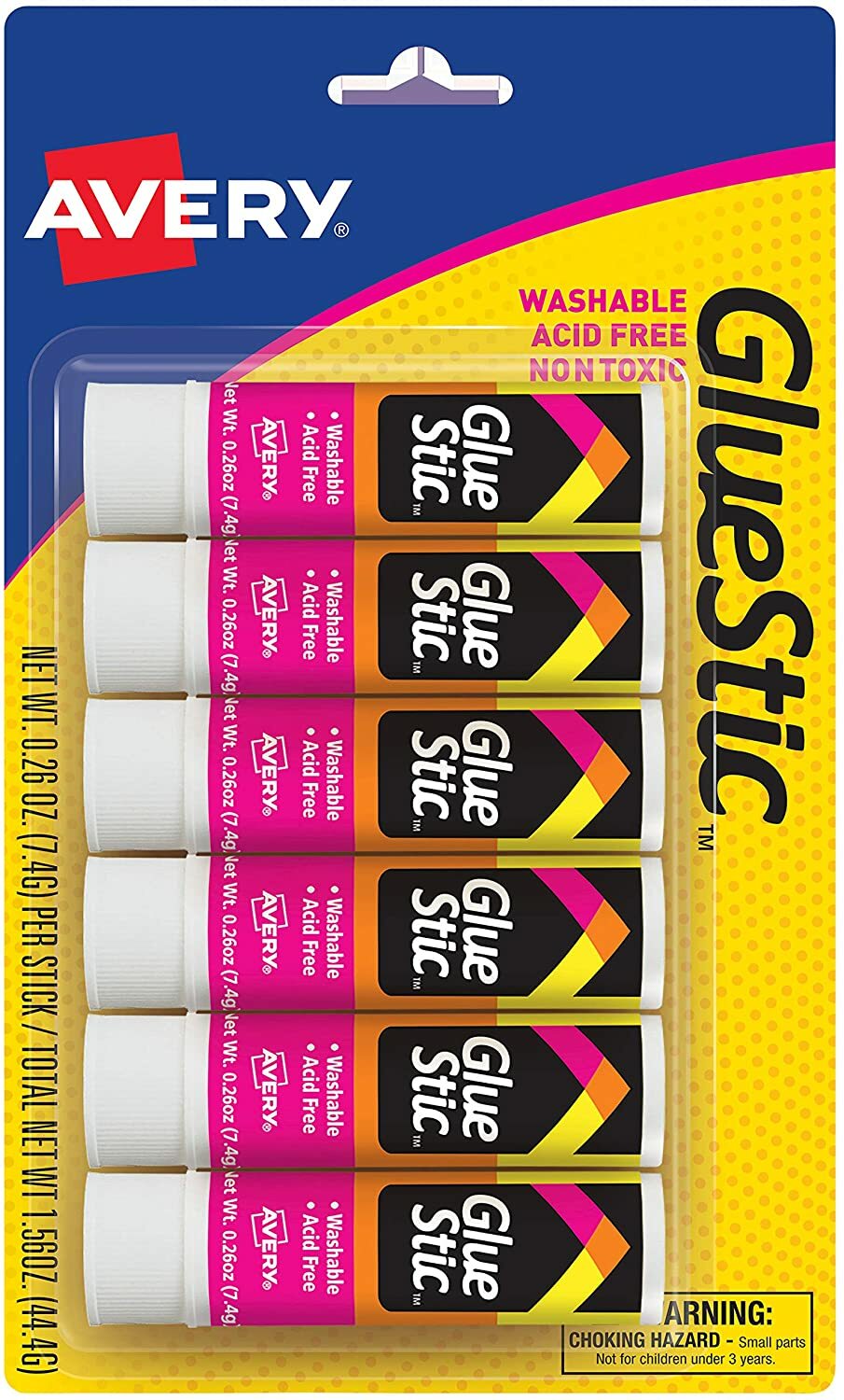 Avery Permanent Glue Stic Value Pack, 0.26 oz, Applies White, Dries Clear 6 pcs