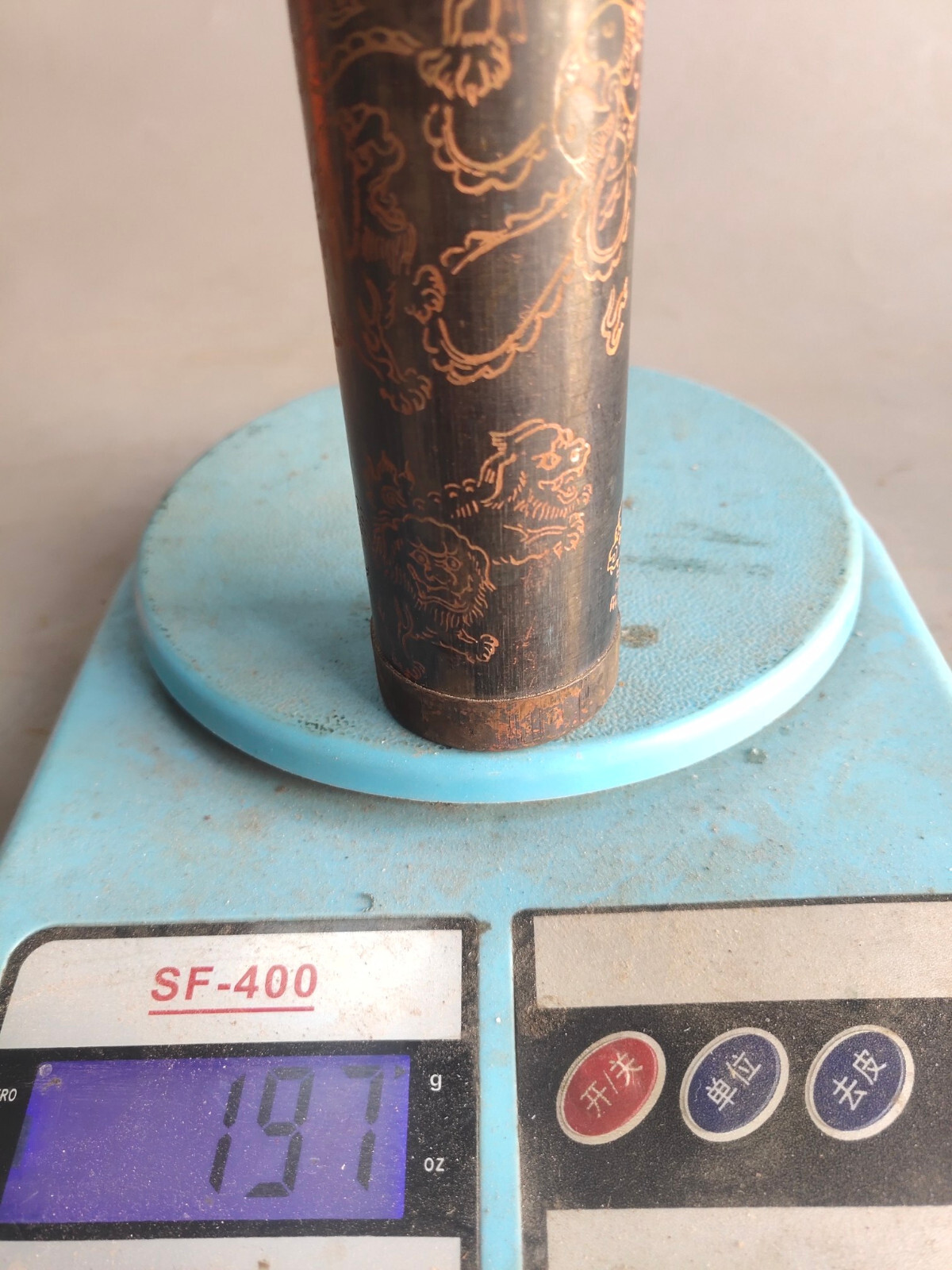 19cm old copper carved lion foo fu dog See Wonderful Scene optical kaleidoscope