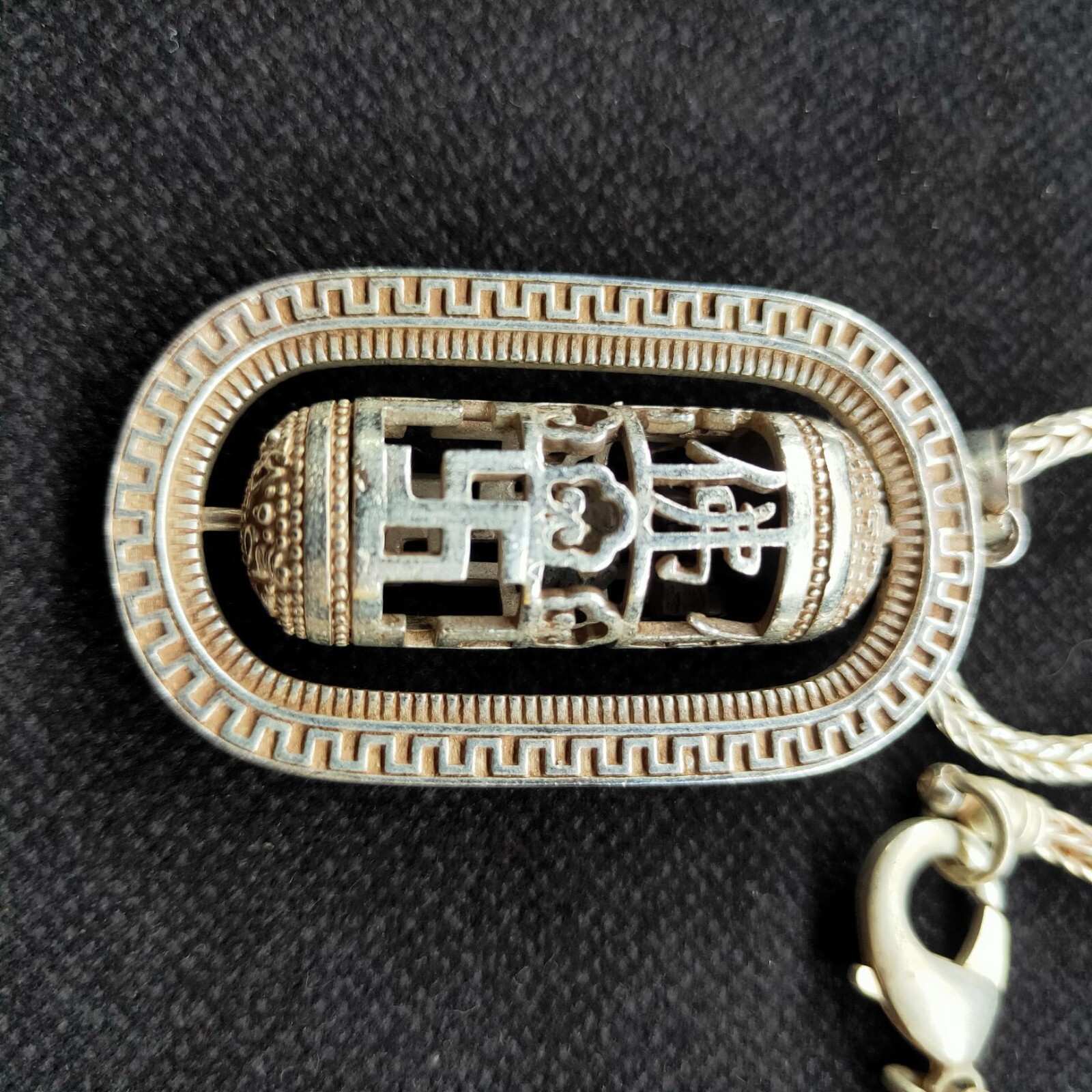 tibet silver carved Rotate lucky blessing pillars pendant amulet Necklace buddha