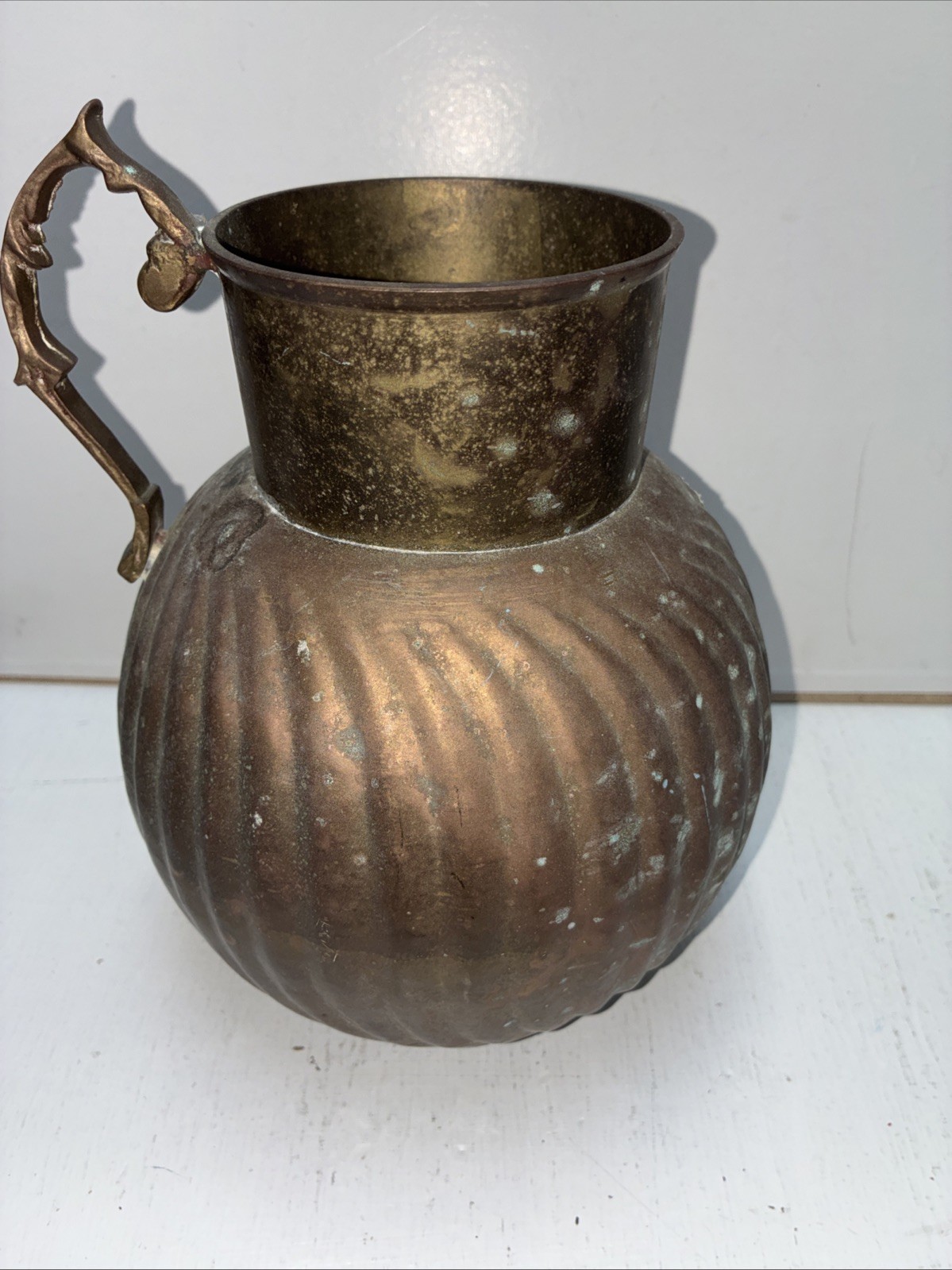 Brass Pitcher Hand-Hammered Round Twill Body 8.5” Tall By 6.5”, Top 3.5 India