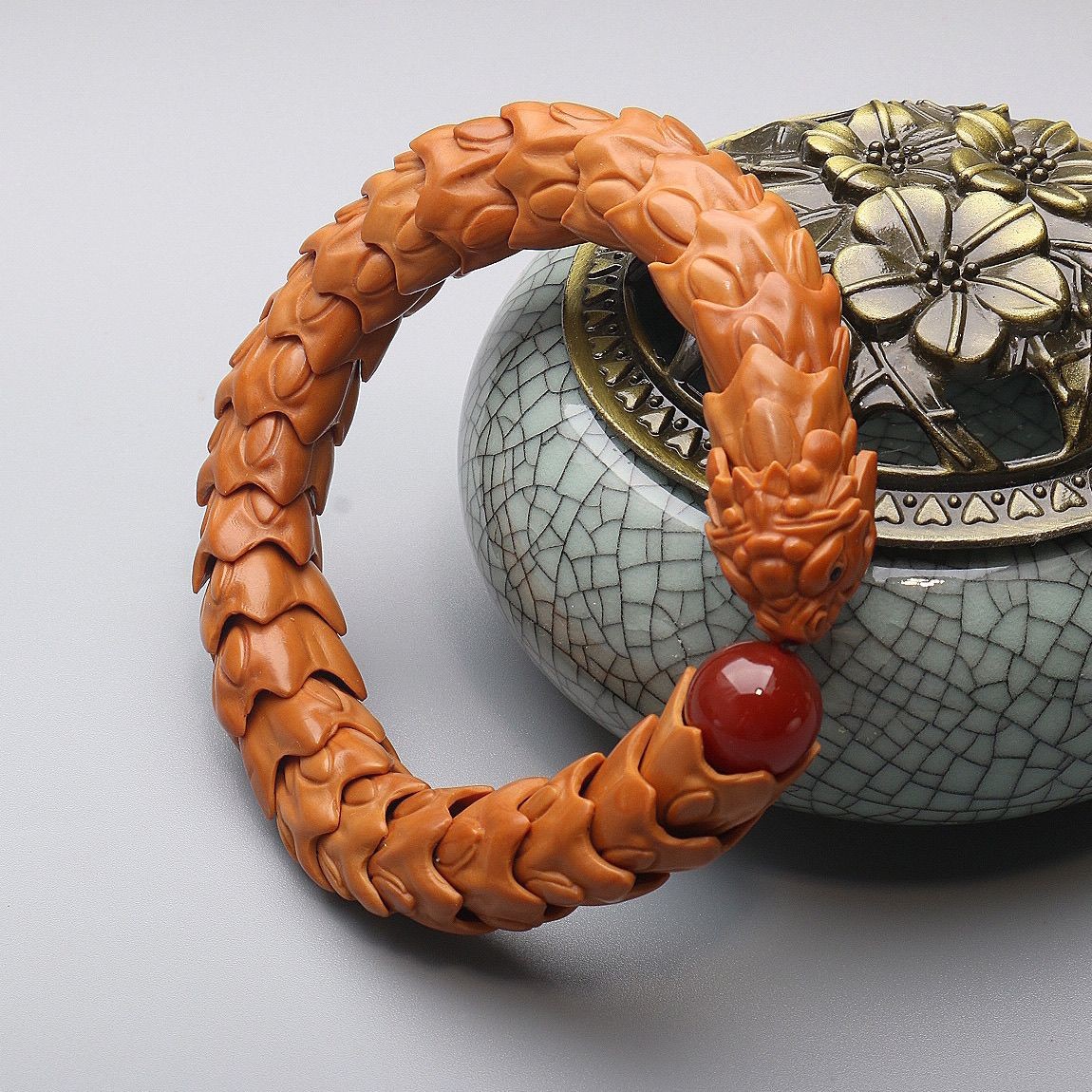 Hand Carved Olive Nut Dragon Scale Bracelet Hollow Design Wenwan Jewelry