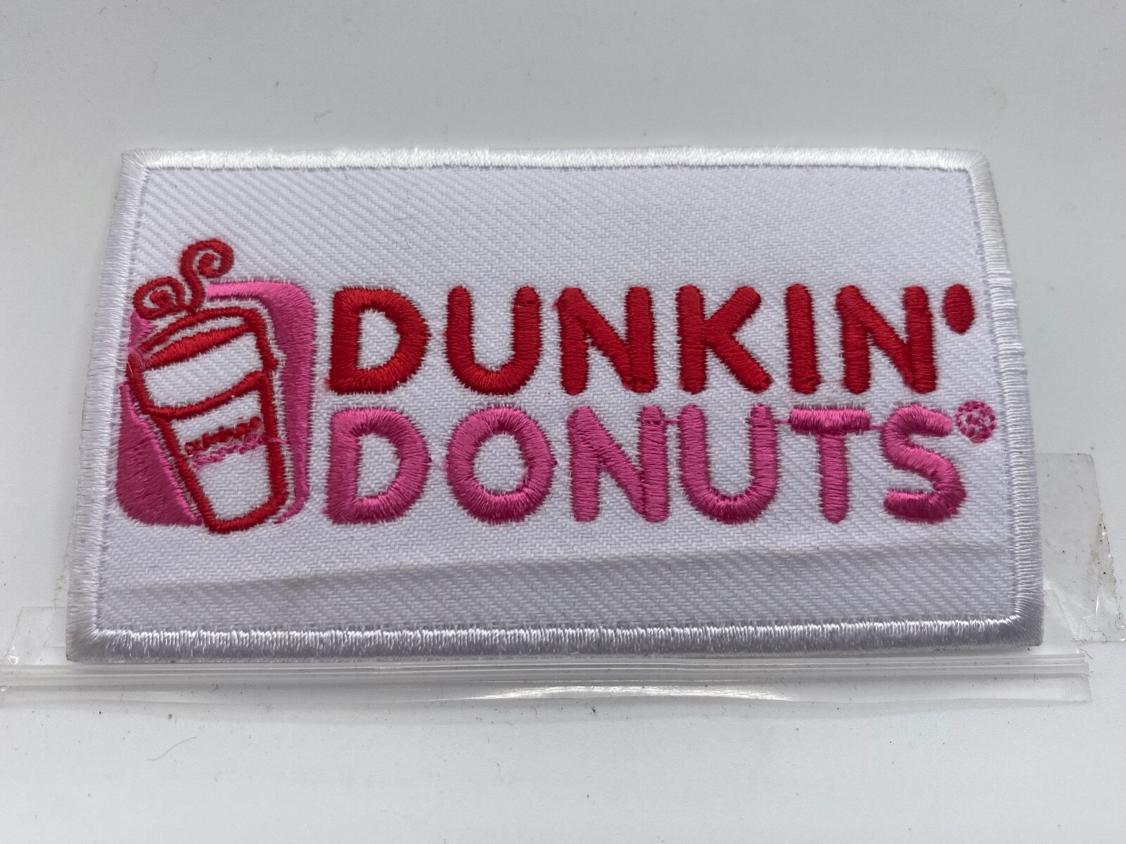 DUNKIN DONUTS NEW EMBROIDERED COMPANY IRON ON NAME PATCH TAG 2 X 3-1/2
