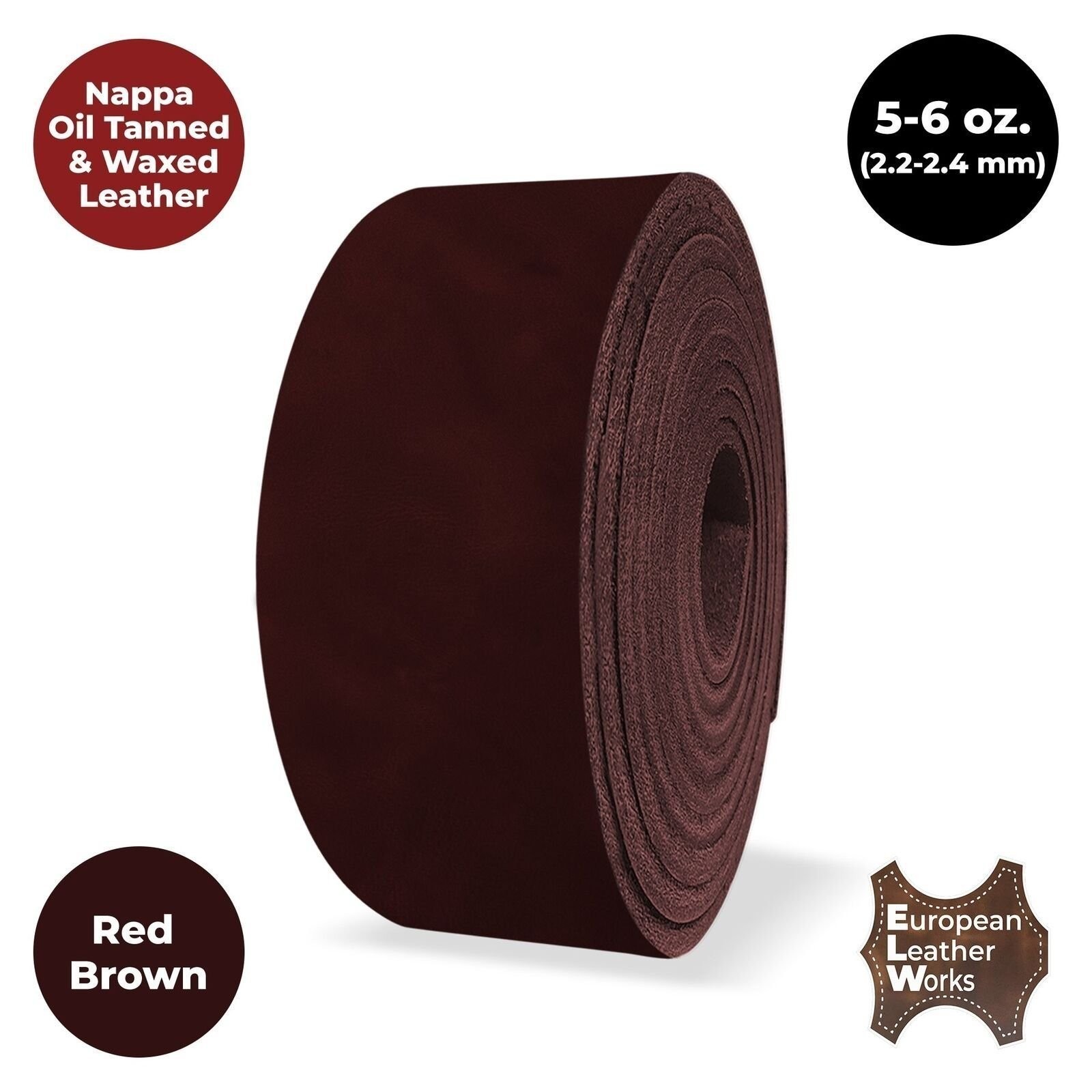 ELW 5-6 oz (2-2.4mm) Nappa Oil tanned & Waxy Finish Leather Belt 84″ Straps