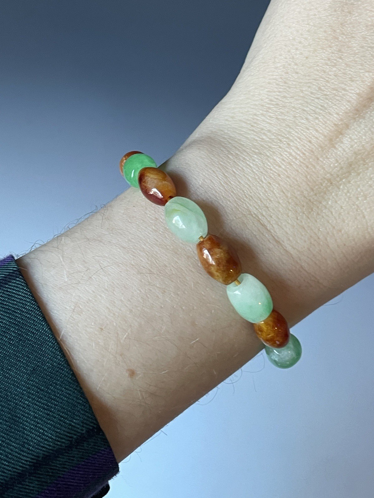 20th C. Chinese Carved Jade & Carnelian Agate Stone Beaded Bracelet