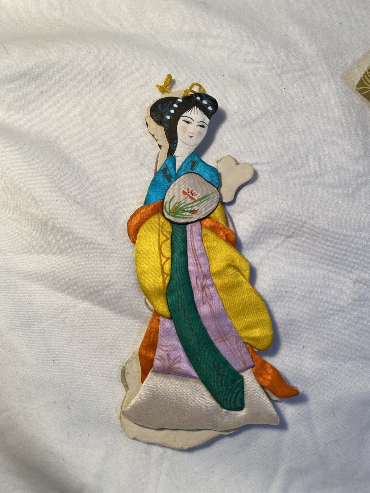 Vintage Set Of 4 Asian Oriental Geisha Girls Silk Satin Ornaments