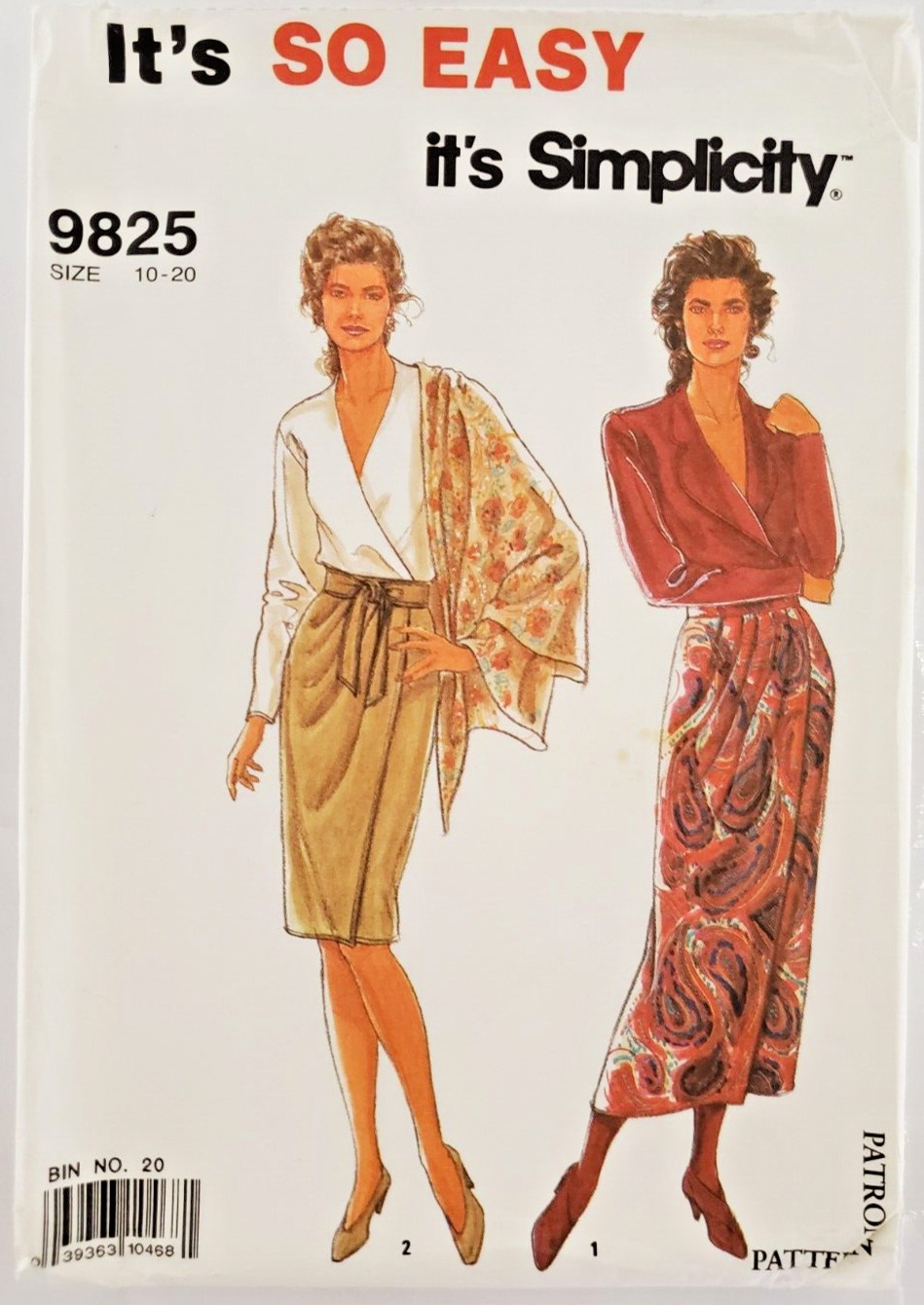 9825 Simplicity Sewing Pattern It’s So Easy Misses’ Wrap Skirt & Sash Sz 10-20