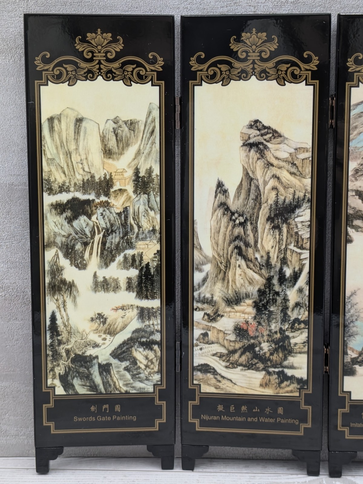 Black Lacquered Tabletop Folding Screen Chinese Painting Zhang Daqian Yuan