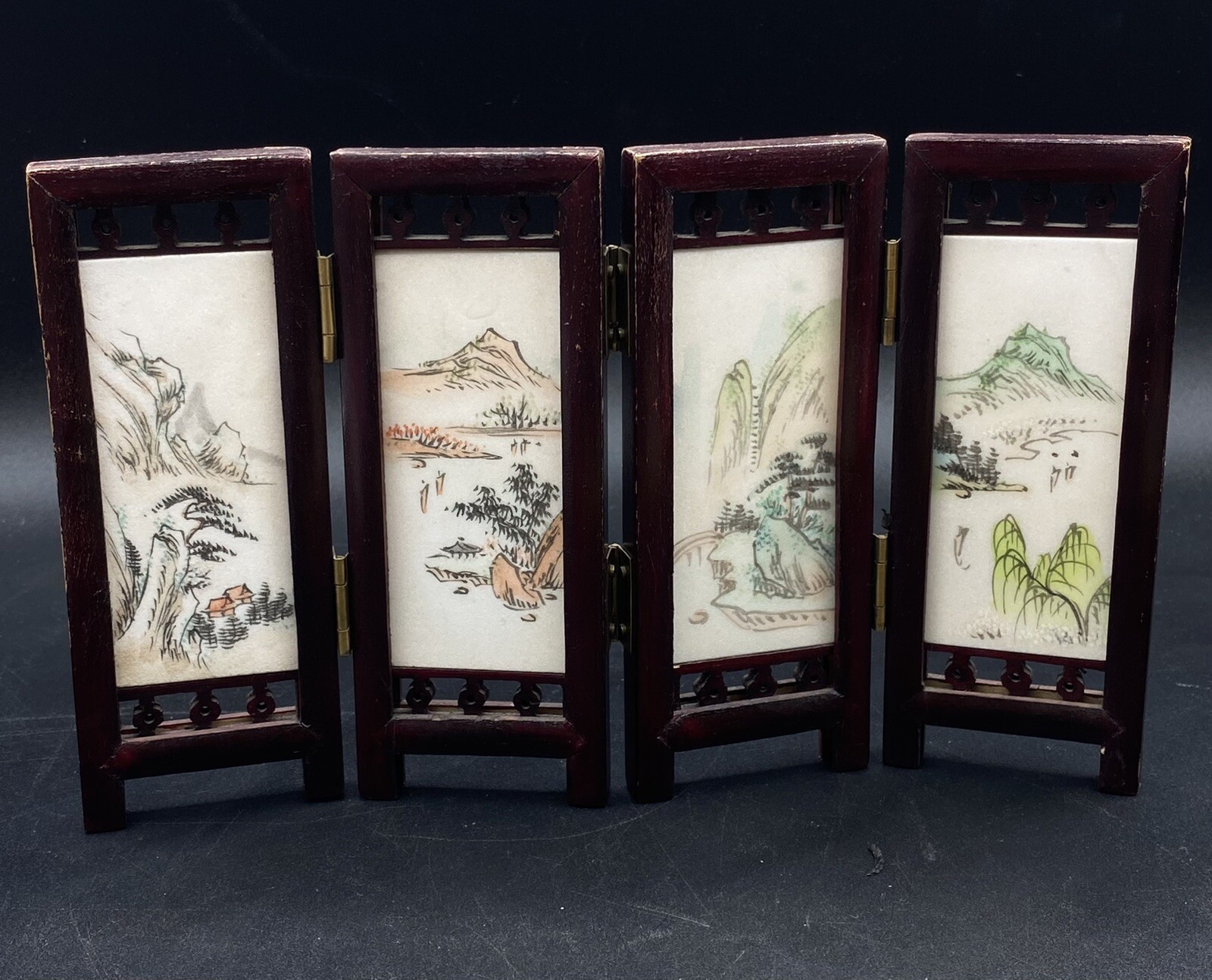 Chinese Table Top 4 Screen Hand Painted Marble Mini Tiles 8.25” x 5”