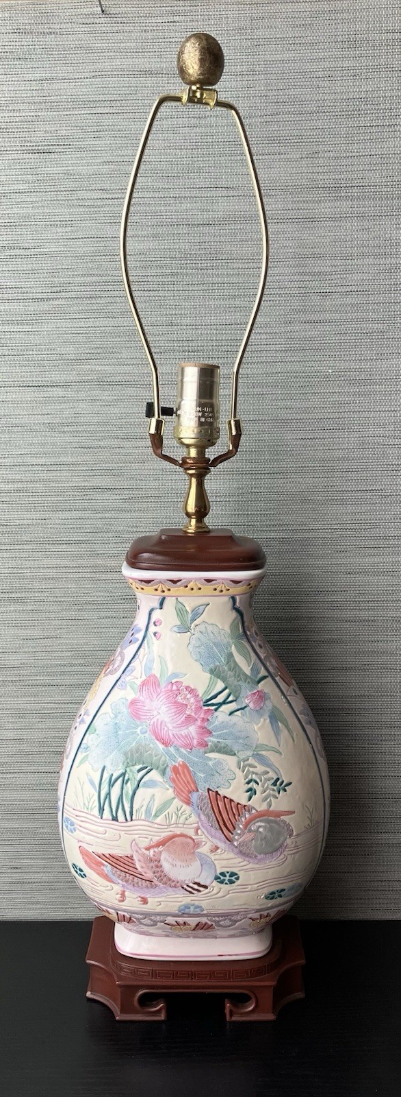Vintage Chinese Porcelain Vase Lamp, Pink Chinese Mandarin Duck Design, Working