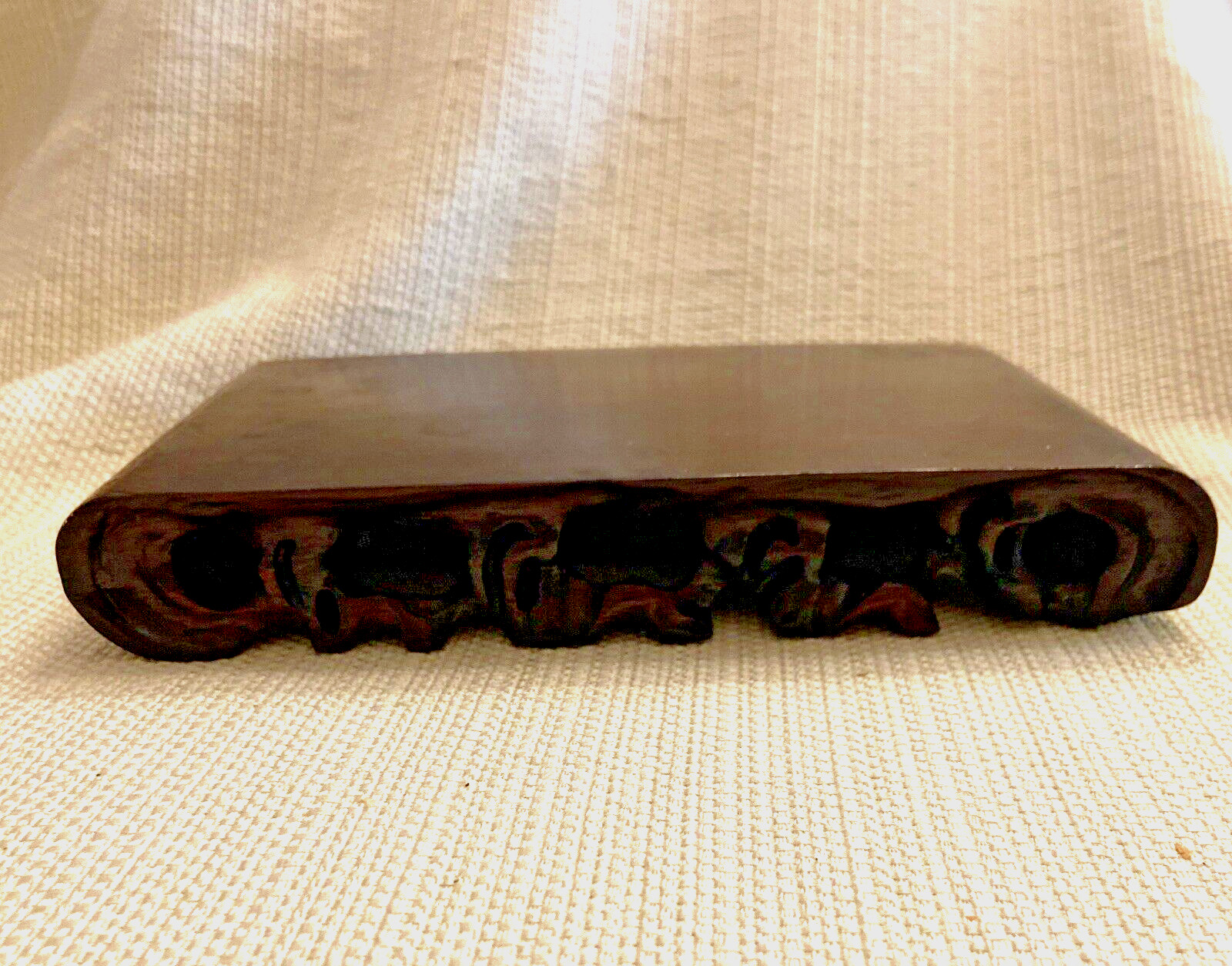 VTG 7.5″ UNIQUE CARVED WOOD RECTANGULAR VASE LAMP JAR BONSAI PLANT STAND BASE