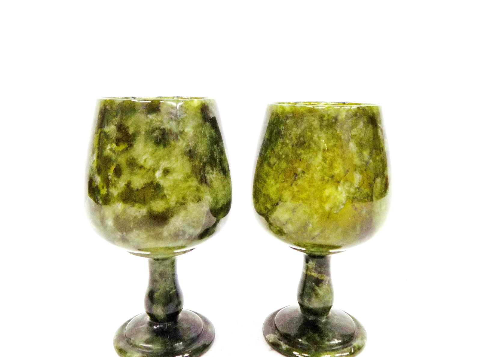 A Fine Quality Pair of Antique Chinese Carved Translucent Spinach Jade Cordials
