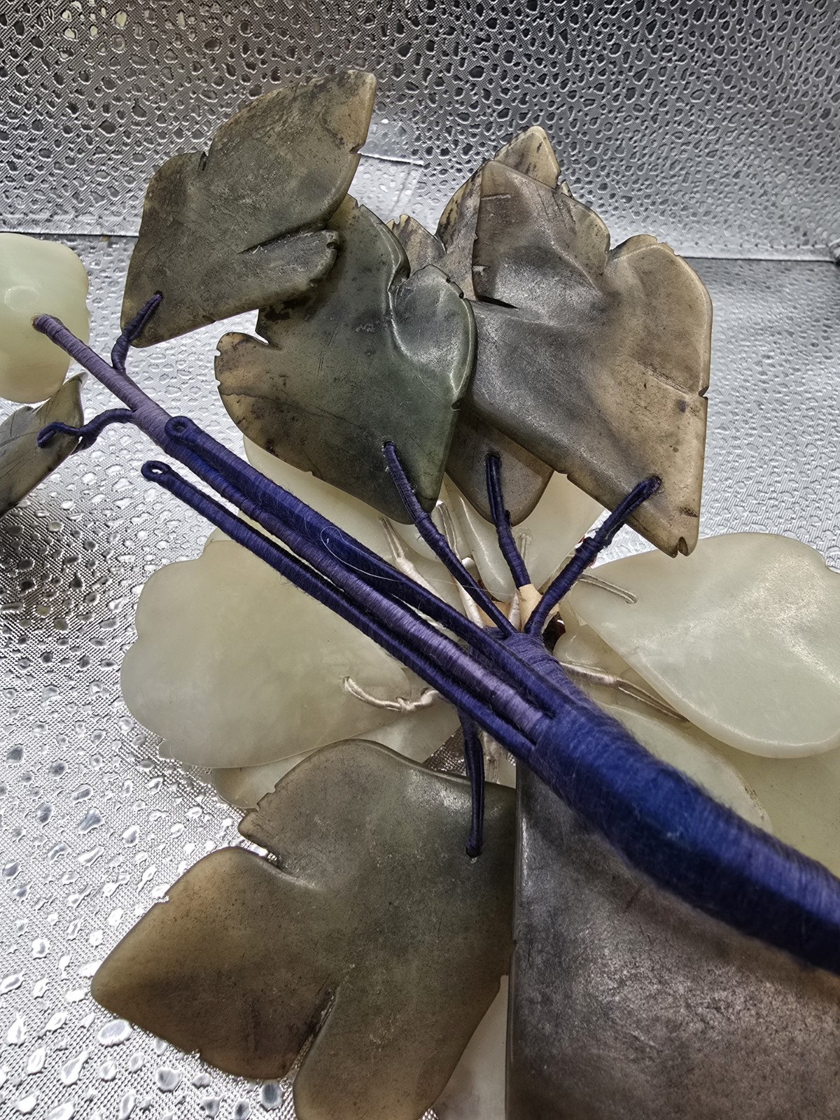 Vintage Antique Chinese Carved Stone Jade Flowers Leaves